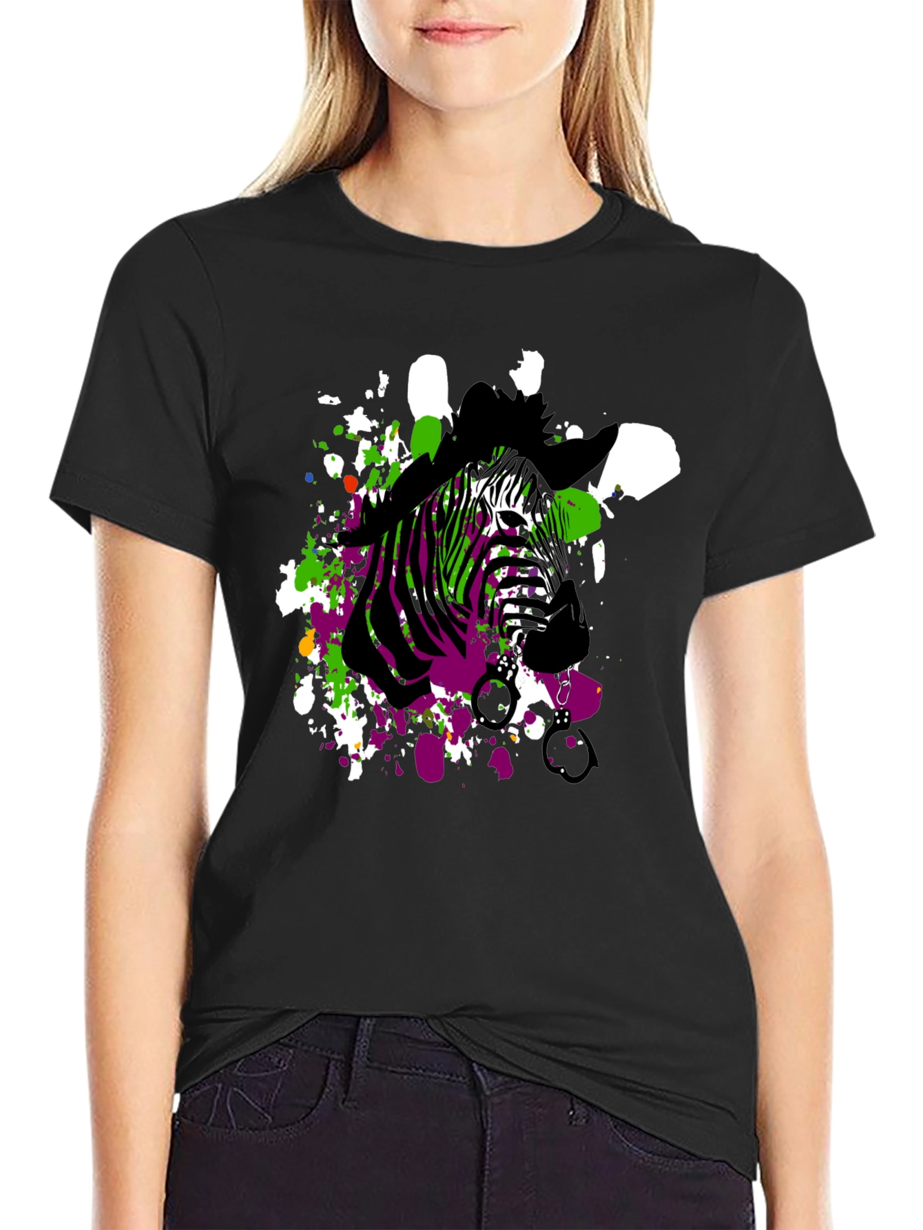 Zebra Art Mens Black T-Shirt