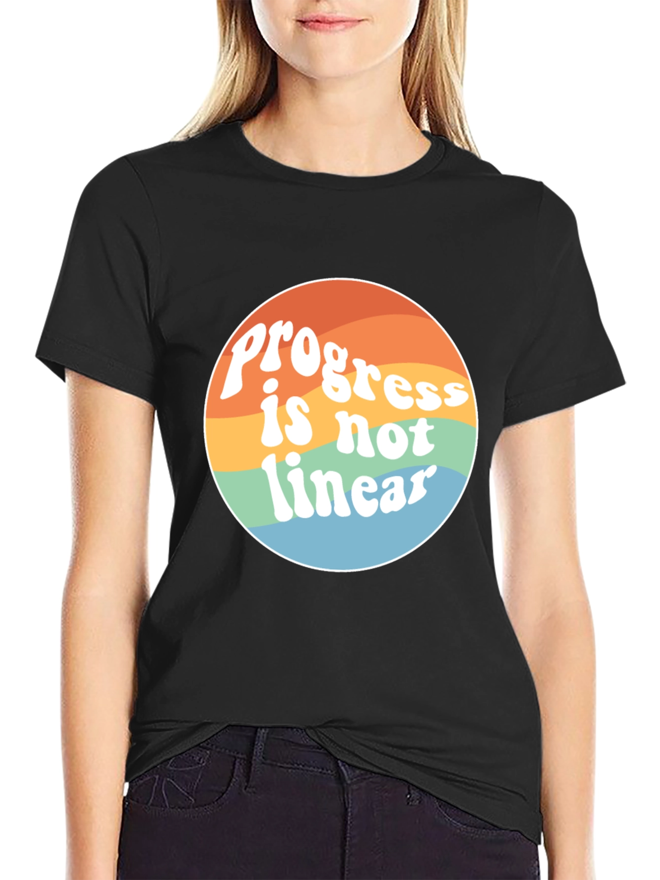 Progress is Not Linear Graphic Tee - Black Unisex