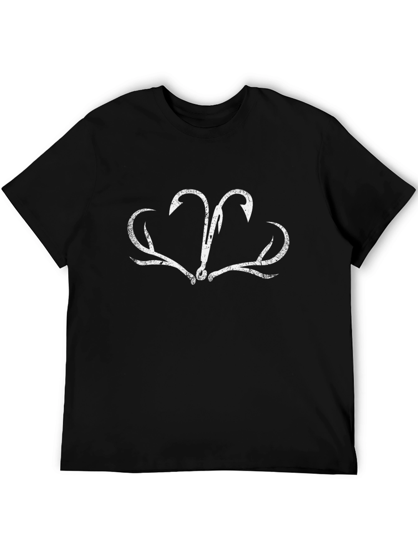 Fishing Hook Antler Graphic T-Shirt - Black