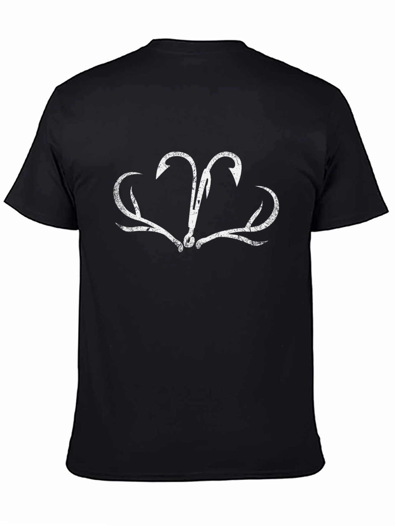 Fishing Hook Antler Graphic T-Shirt - Black