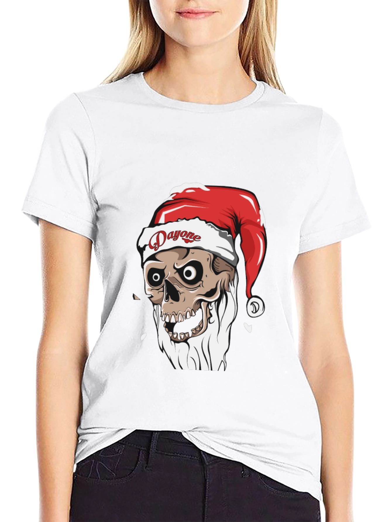 Dayone Santa Skull Graphic Tee - Holiday Spooky T-Shirt