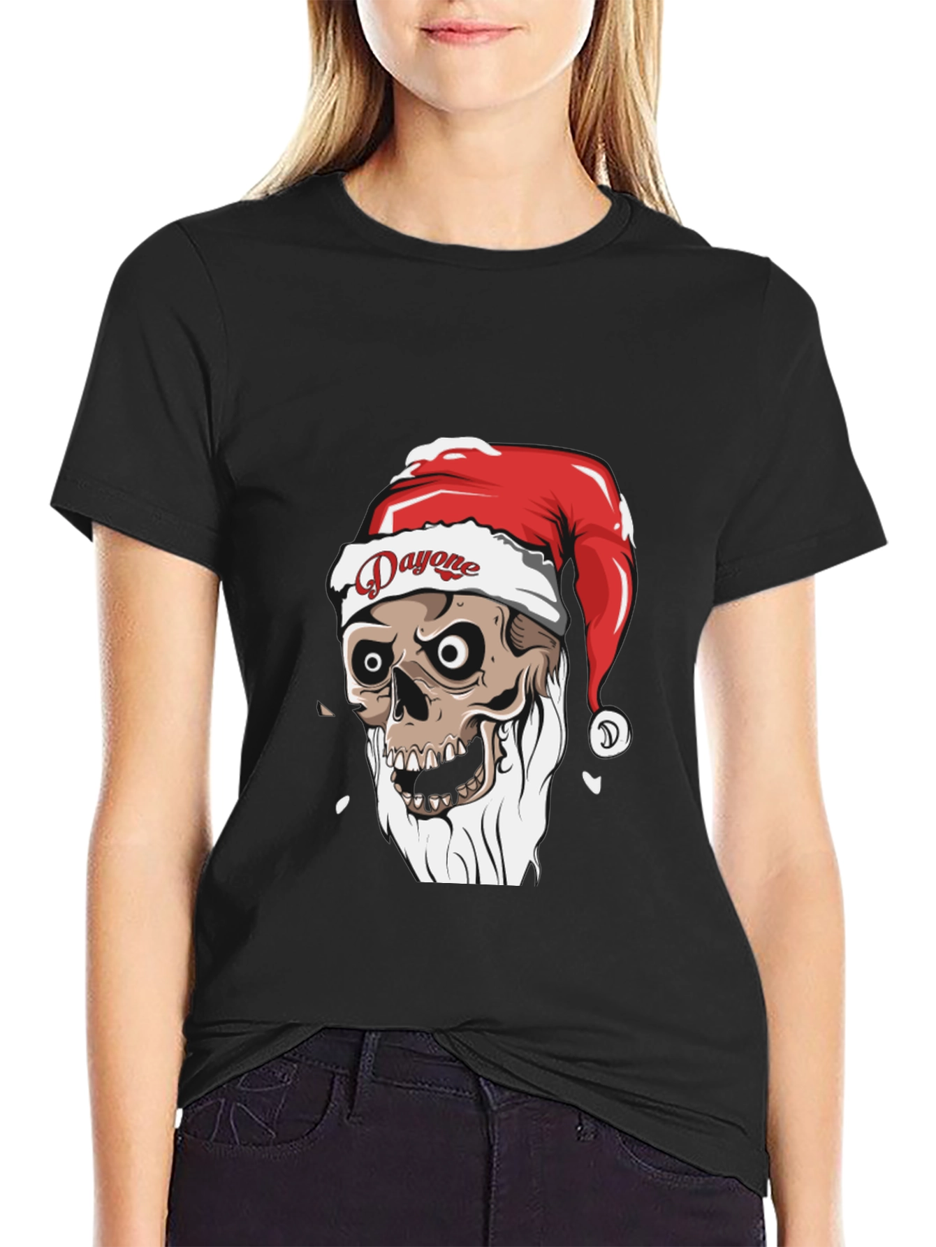 Dayone Santa Skull Graphic Tee - Holiday Spooky T-Shirt