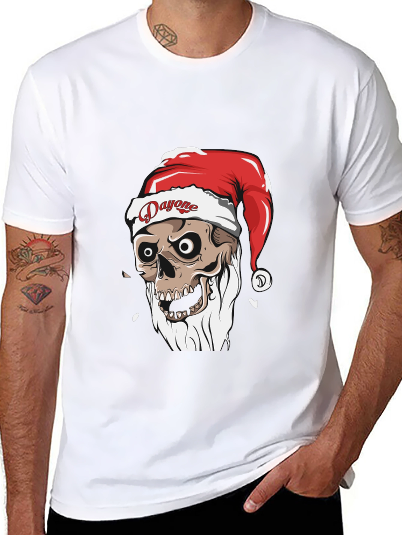 Dayone Santa Skull Graphic Tee - Holiday Spooky T-Shirt