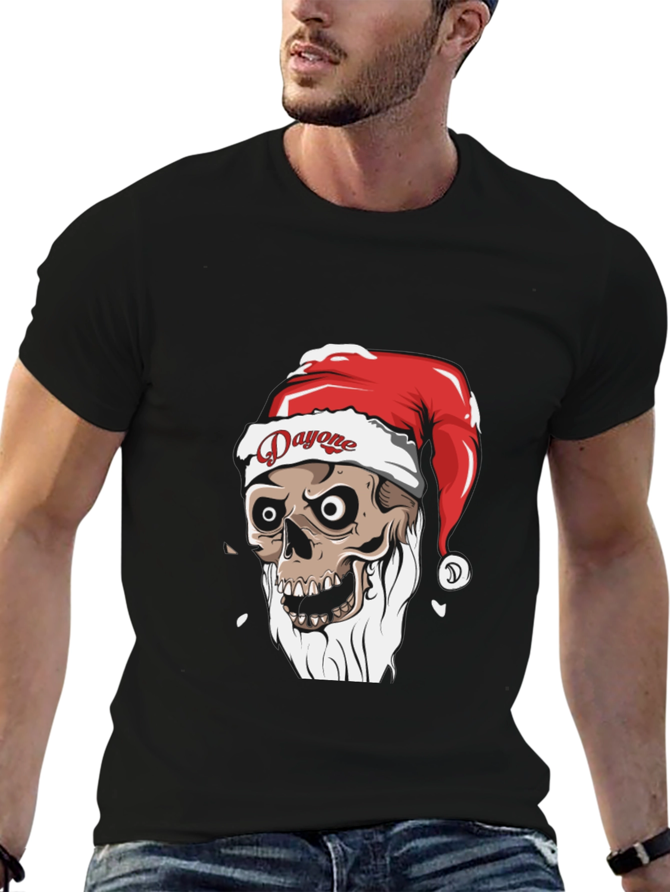Dayone Santa Skull Graphic Tee - Holiday Spooky T-Shirt