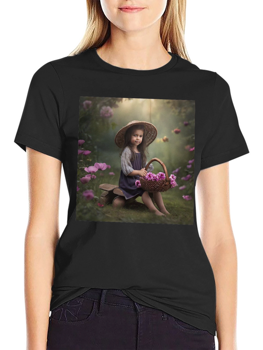 Charming Girl with Flowers T-Shirt