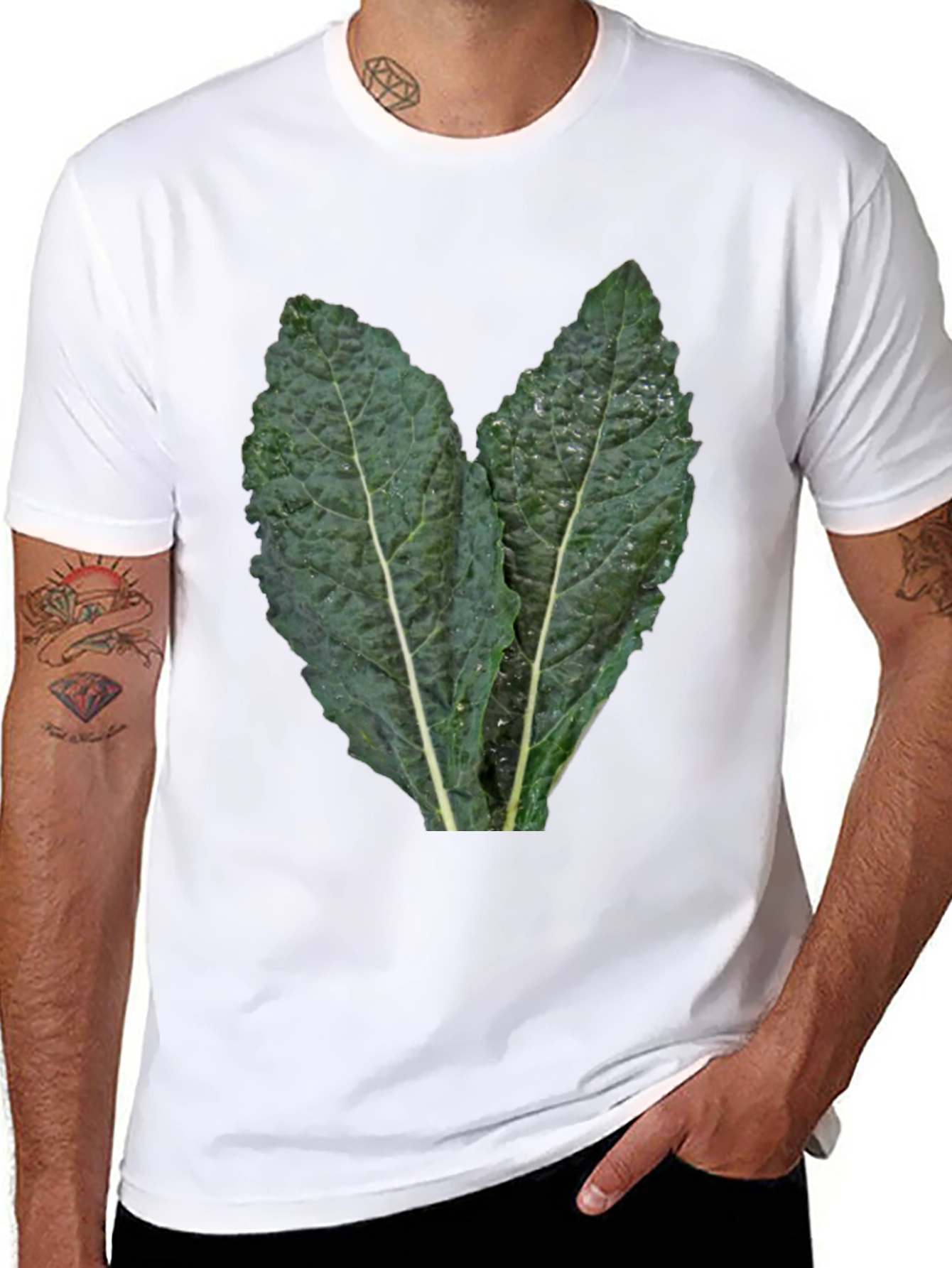 Kale Leaf Graphic Tee - Black Cotton T-Shirt