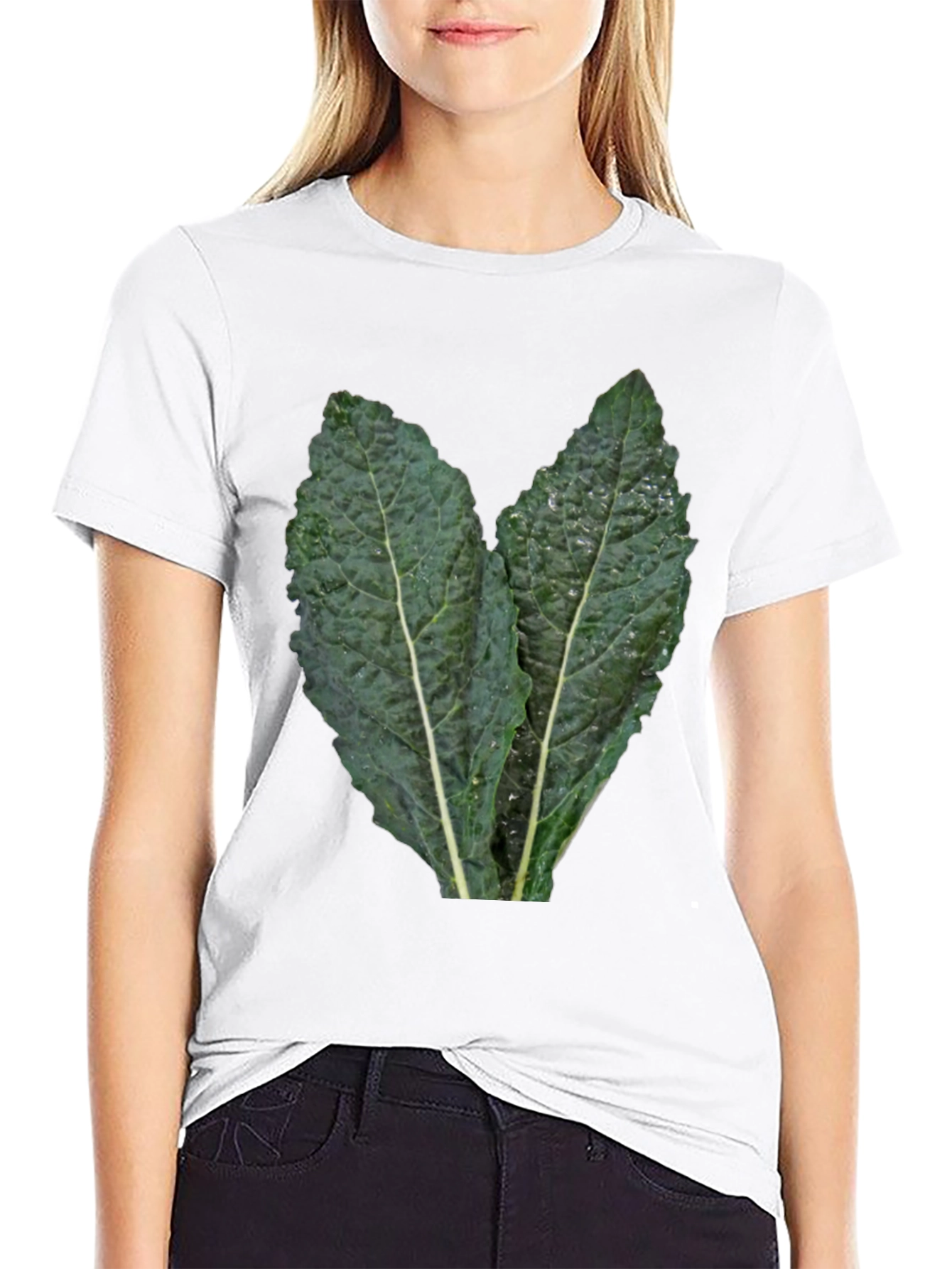 Kale Leaf Graphic Tee - Black Cotton T-Shirt