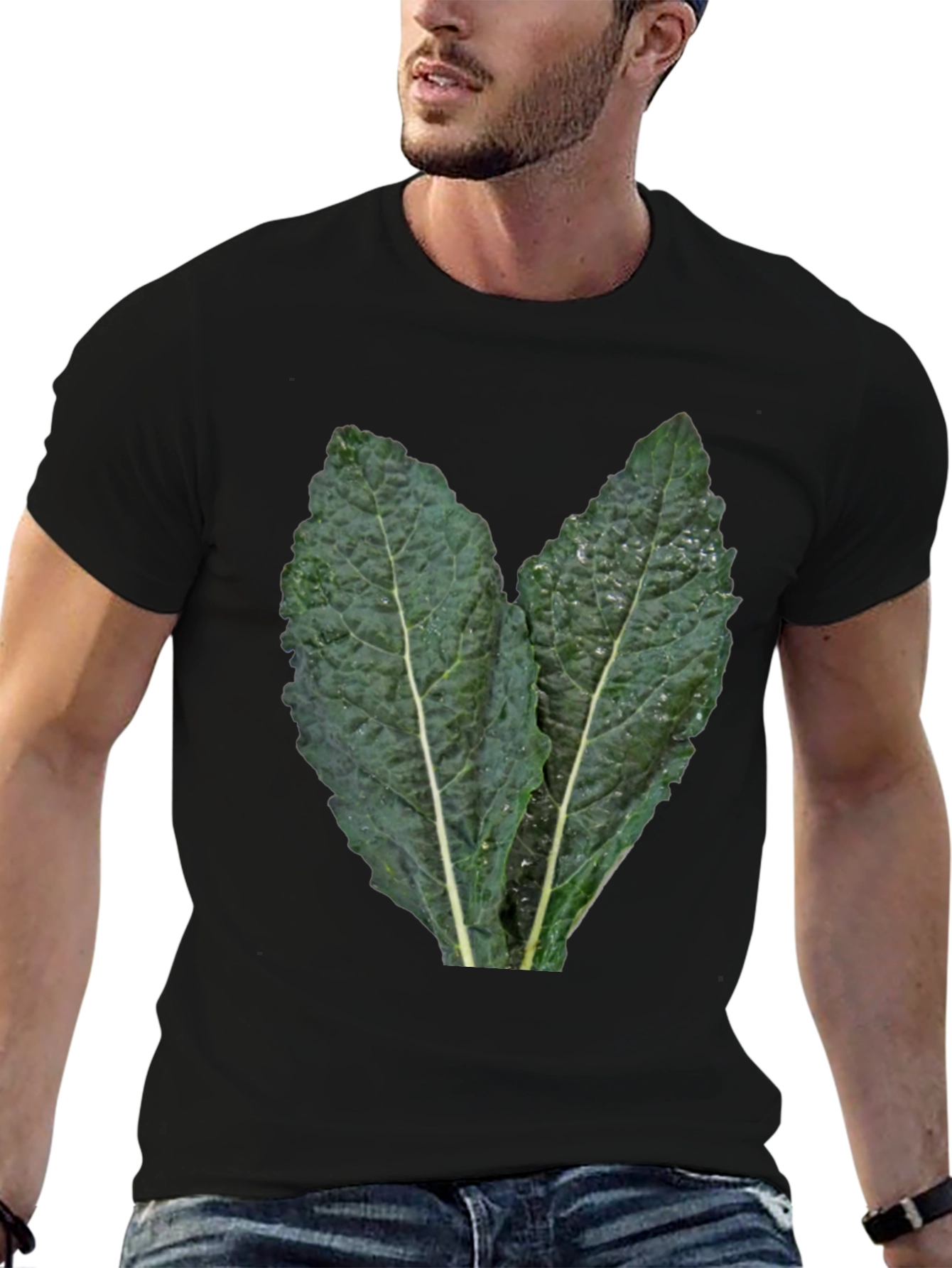 Kale Leaf Graphic Tee - Black Cotton T-Shirt