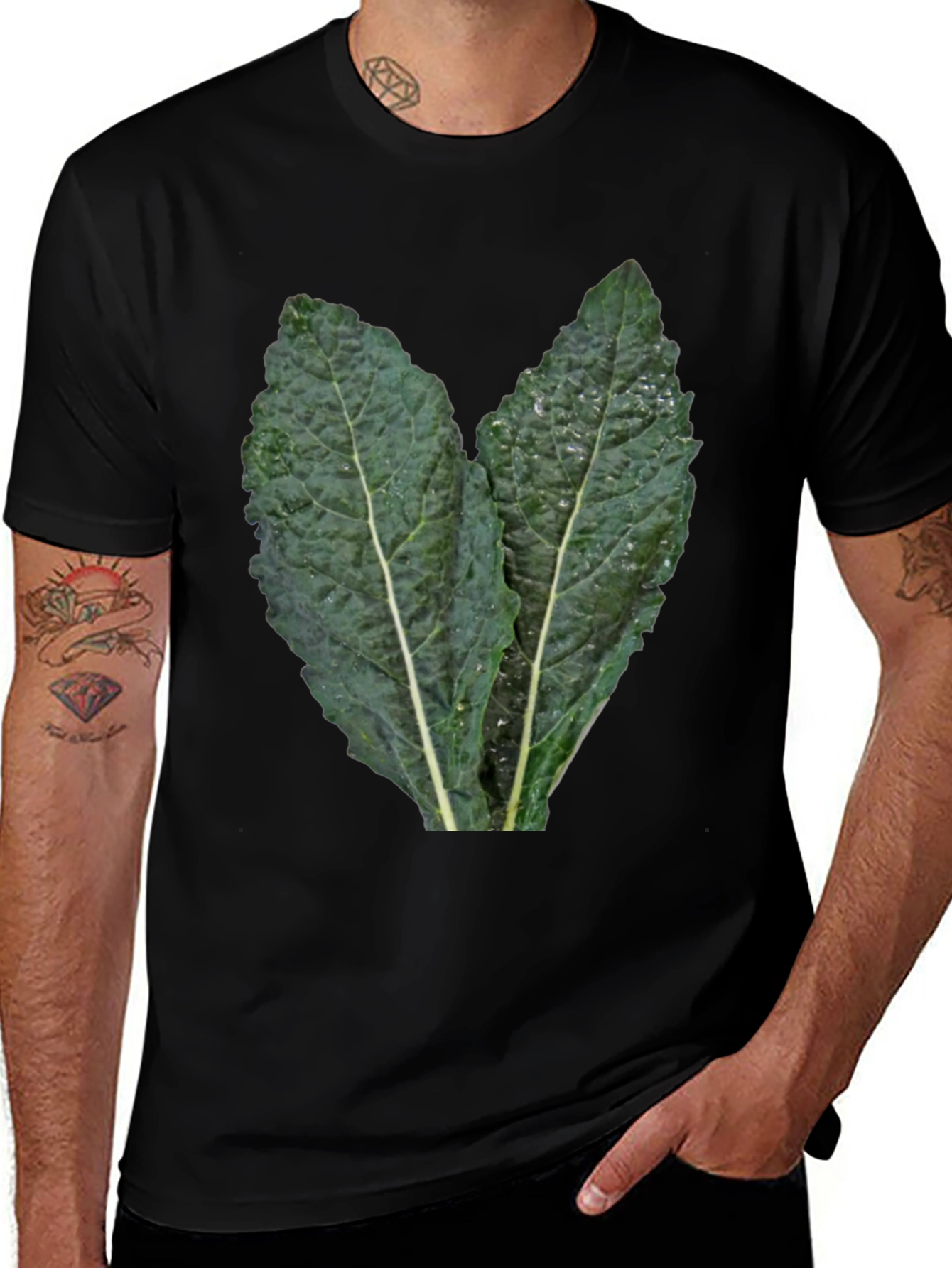 Kale Leaf Graphic Tee - Black Cotton T-Shirt