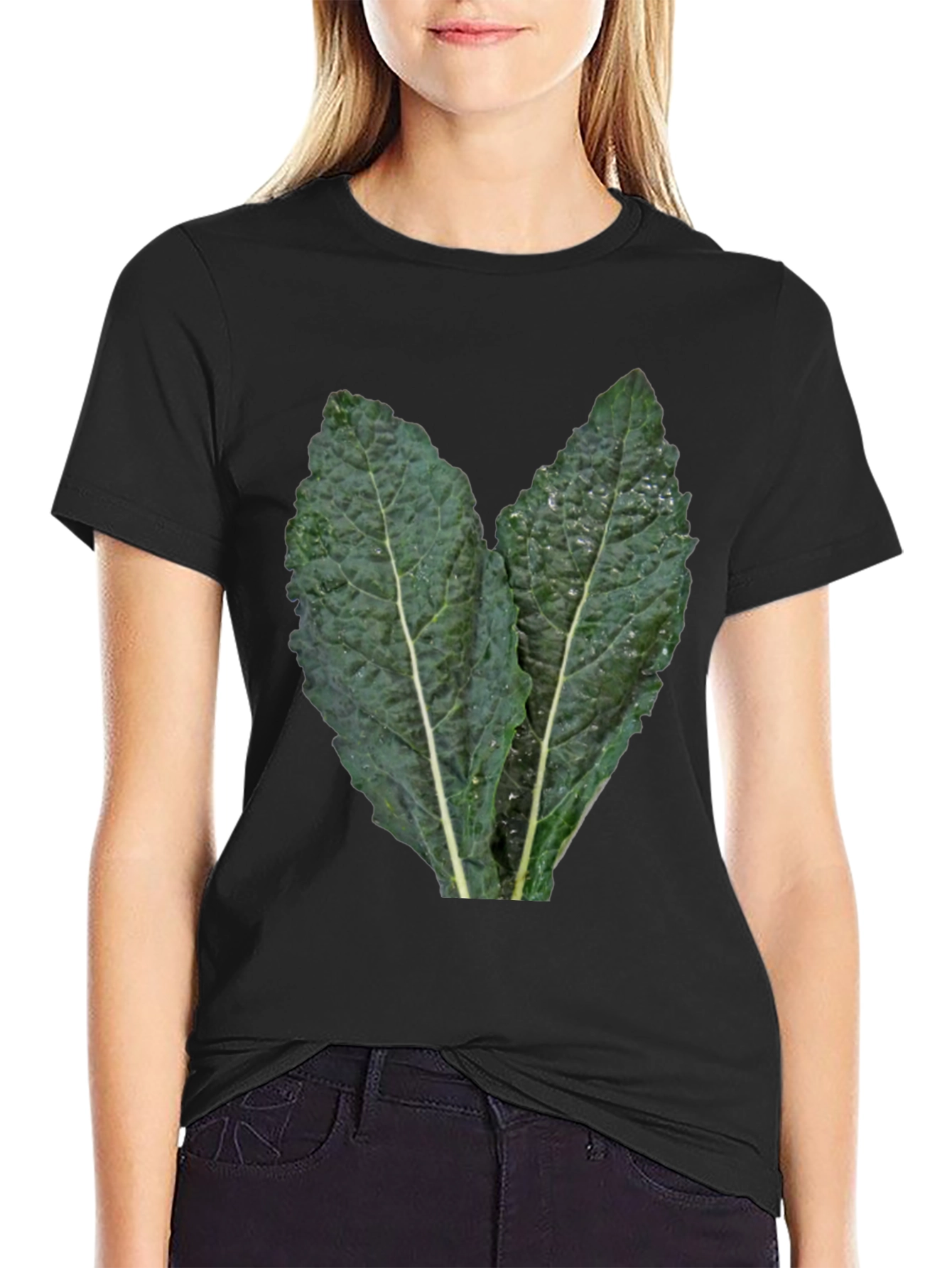 Kale Leaf Graphic Tee - Black Cotton T-Shirt