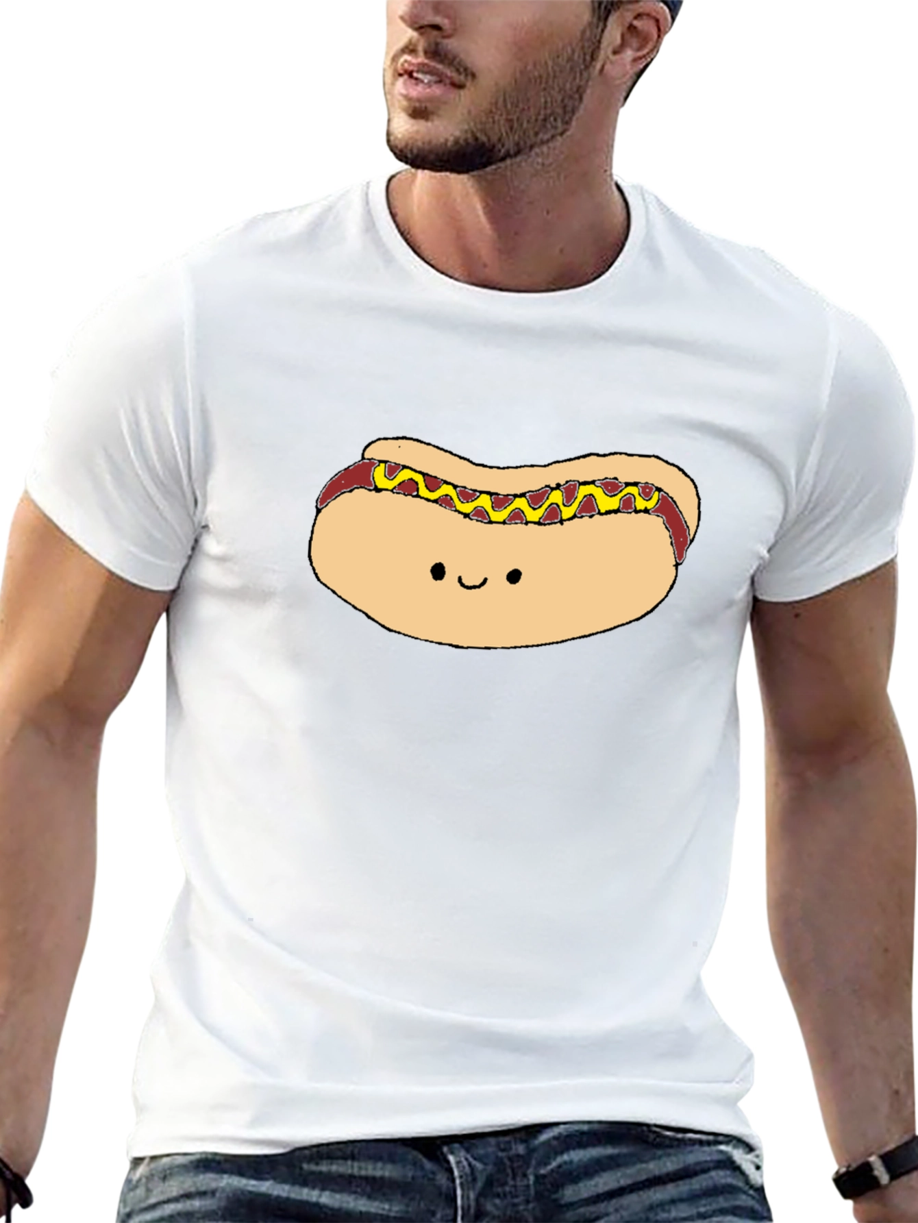 Cute Hotdog Graphic Black T-Shirt