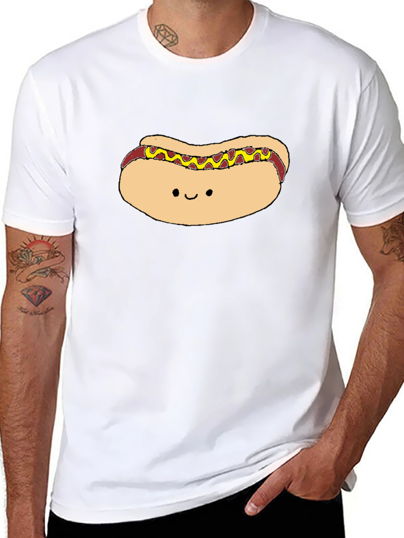 Cute Hotdog Graphic Black T-Shirt