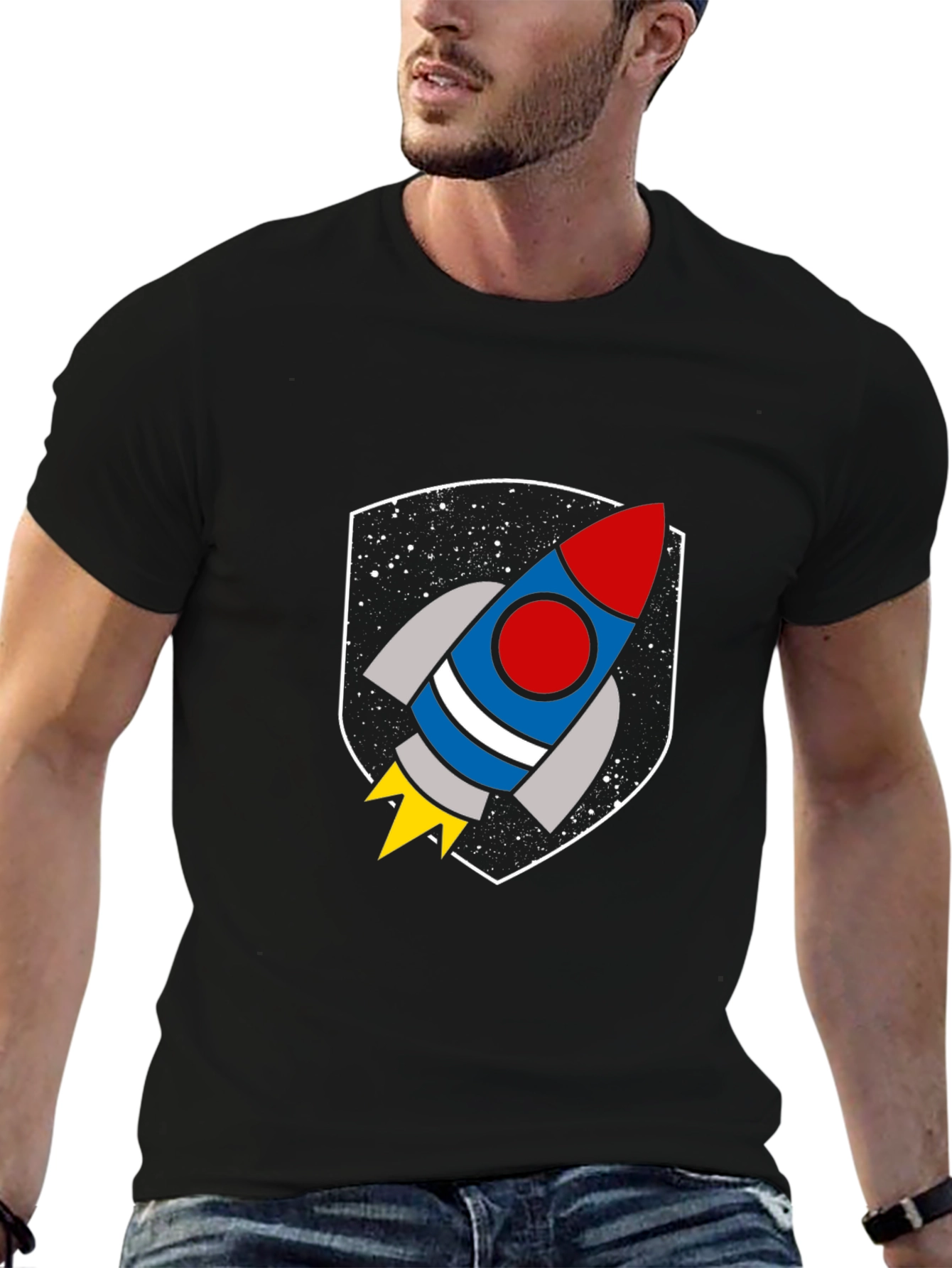Rocket Graphic Black T-Shirt - Blast Off!