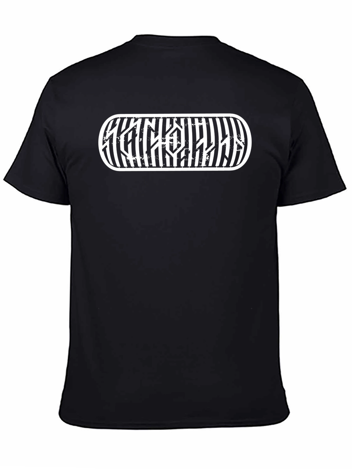 Striped Graphic Tee - Black Cotton T-Shirt