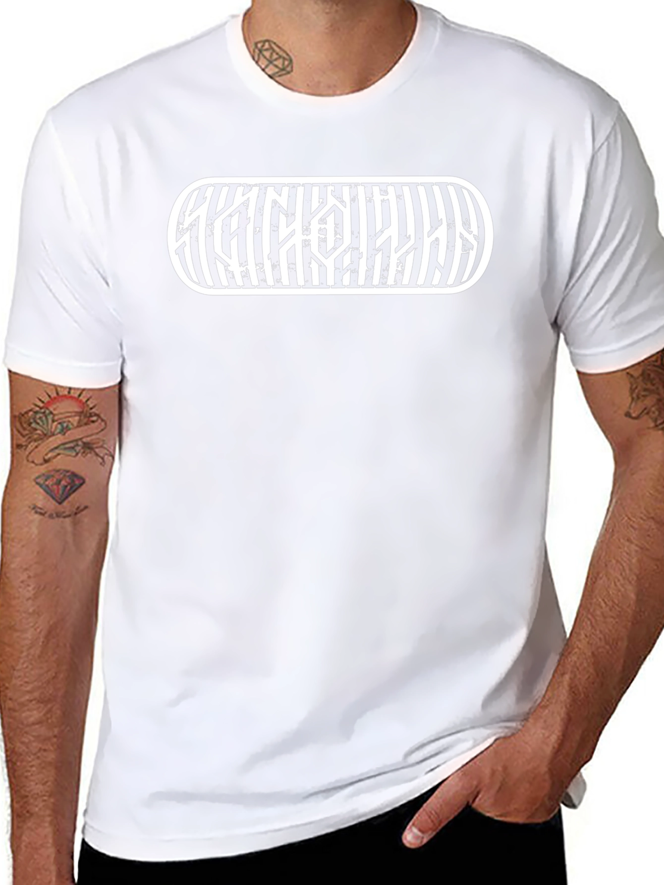 Striped Graphic Tee - Black Cotton T-Shirt