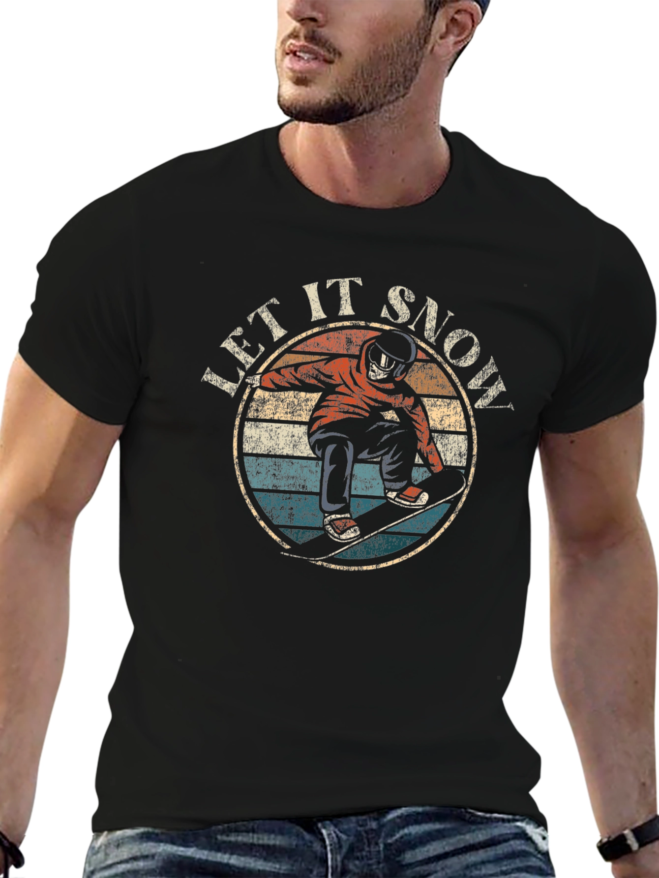 Let It Snow Snowboarder Graphic Tee - Retro Style