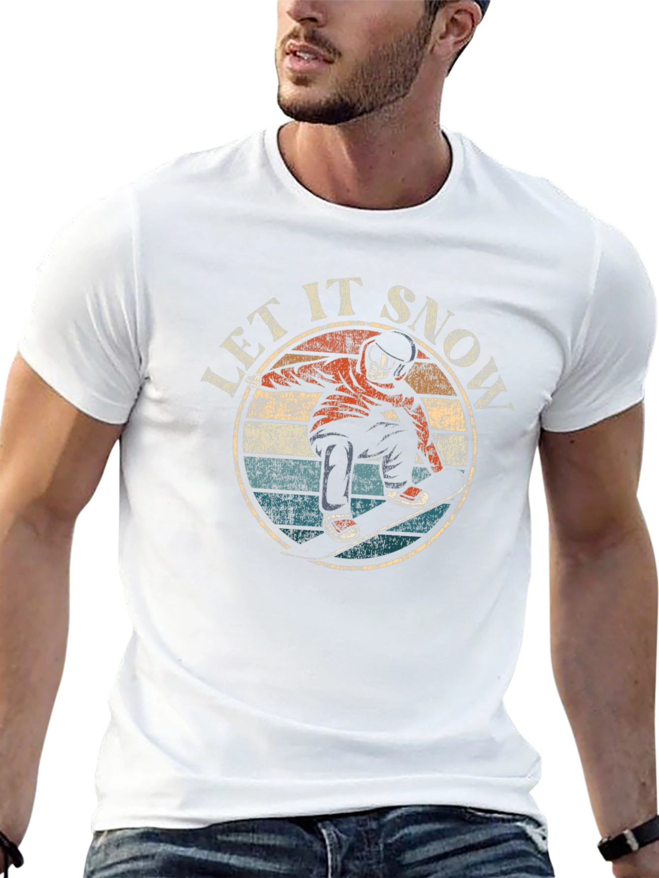 Let It Snow Snowboarder Graphic Tee - Retro Style
