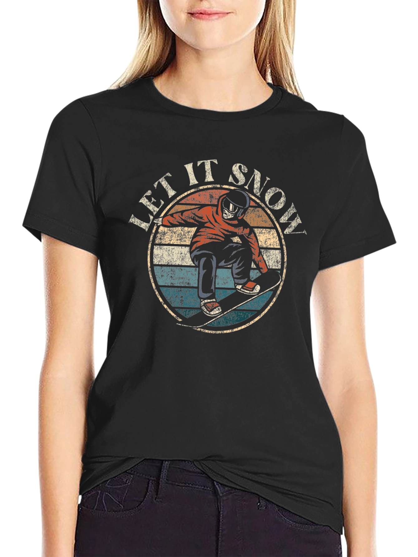 Let It Snow Snowboarder Graphic Tee - Retro Style