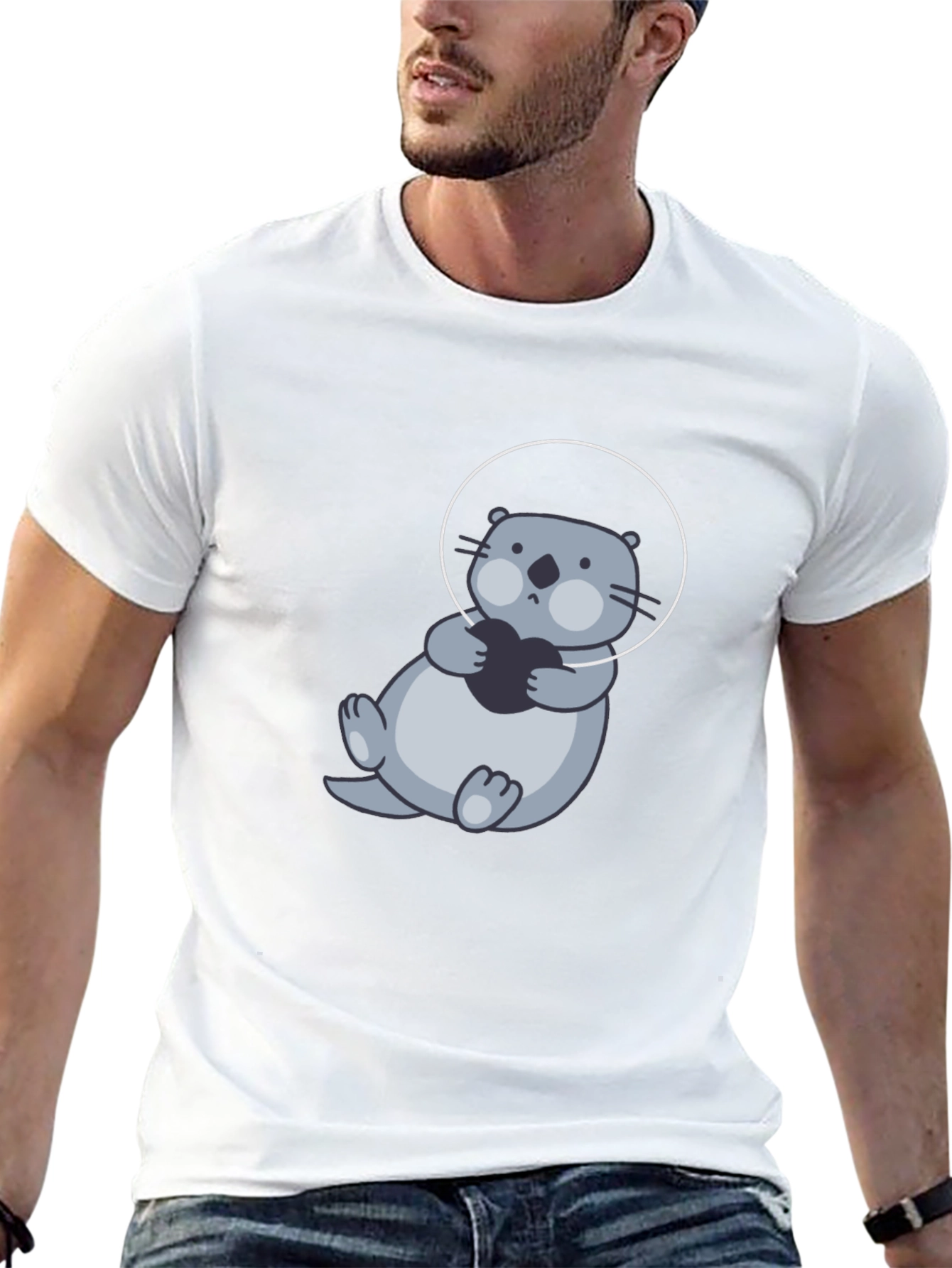 Cute Otter in Space T-Shirt - Black