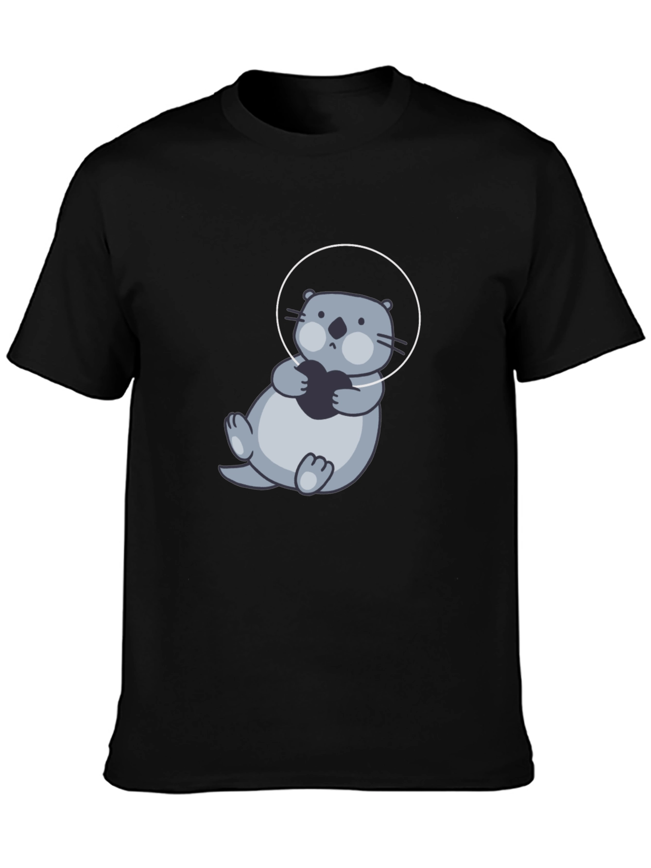 Cute Otter in Space T-Shirt - Black