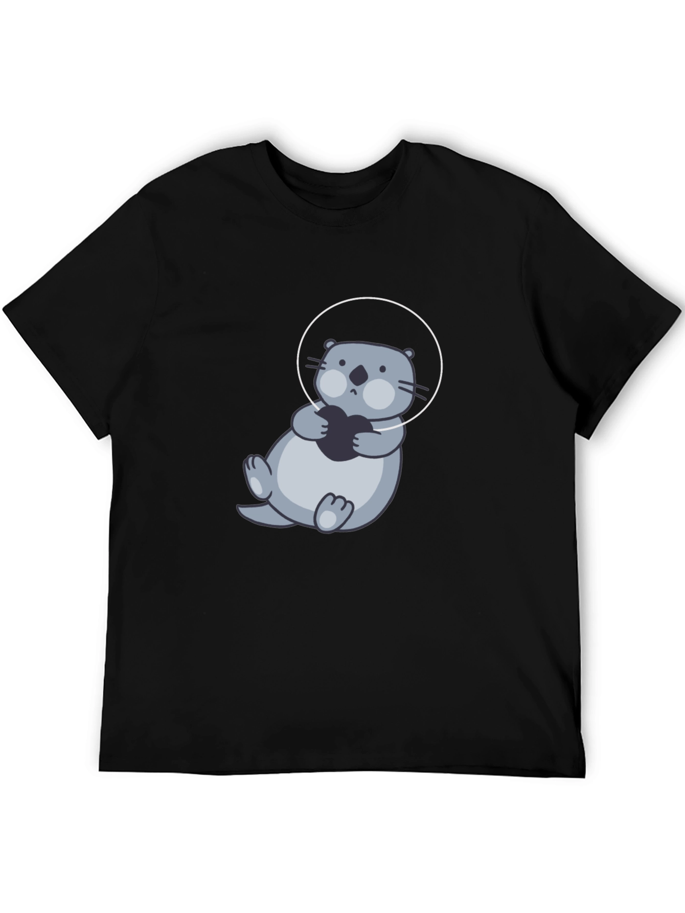 Cute Otter in Space T-Shirt - Black