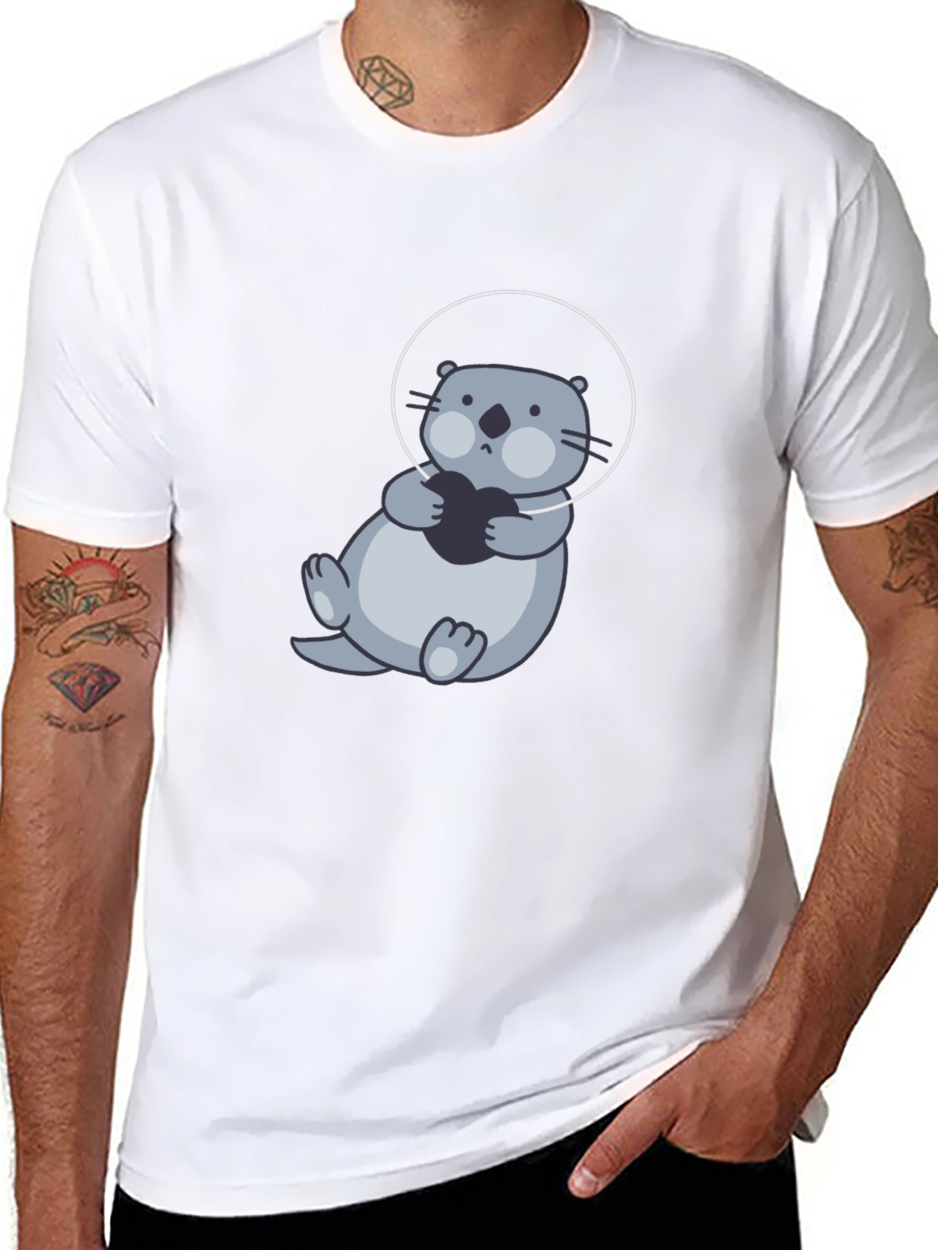 Cute Otter in Space T-Shirt - Black