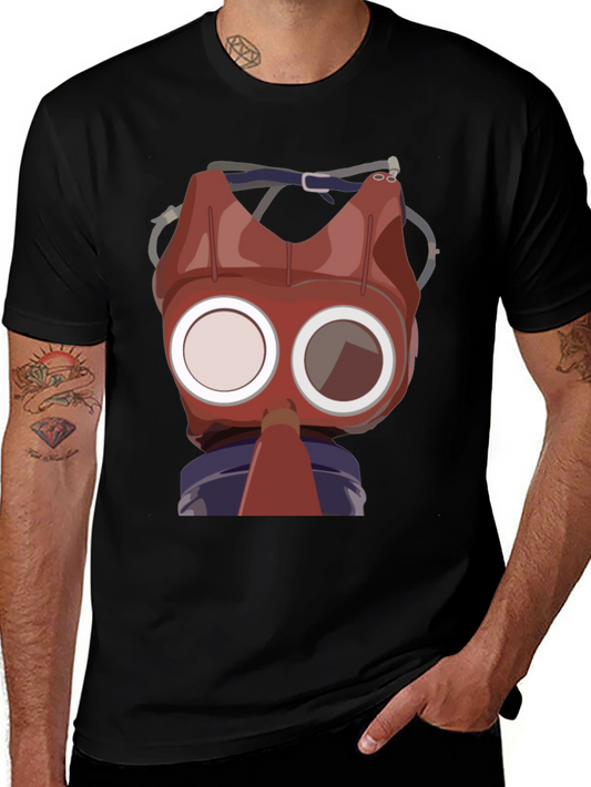Retro Cartoon Gas Mask Graphic Tee - Black Cotton T-Shirt