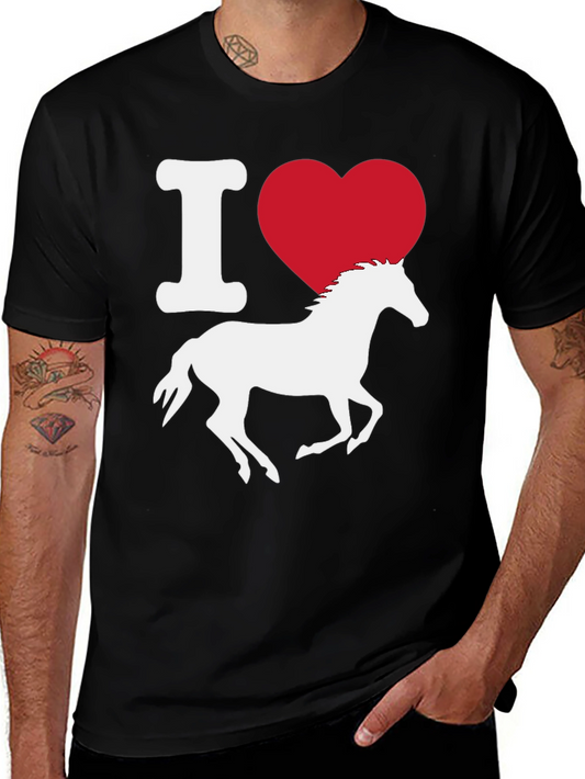 I Love Horses T-Shirt - Black Crew Neck Tee