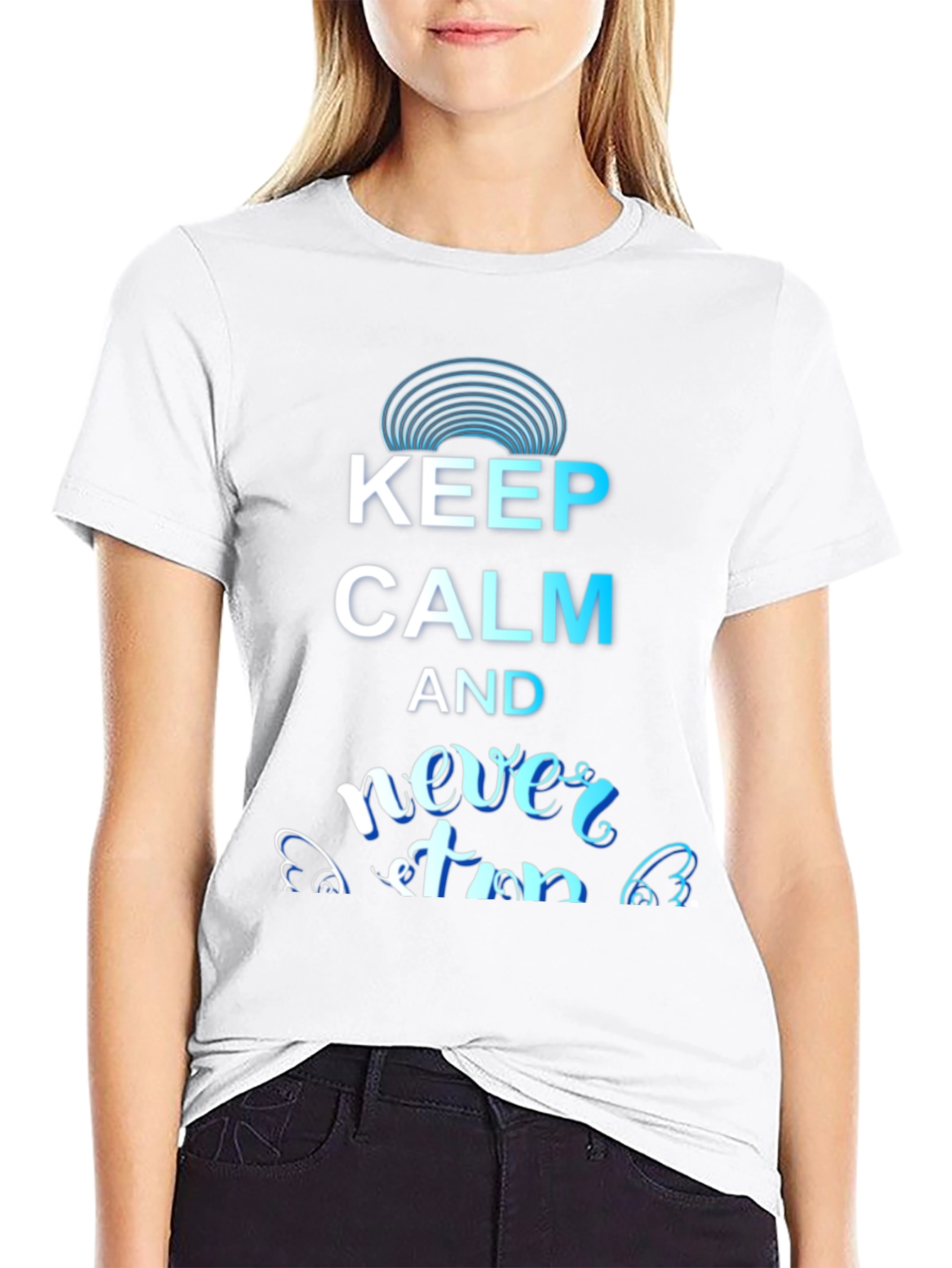 Keep Calm and Never Stop Black T-Shirt