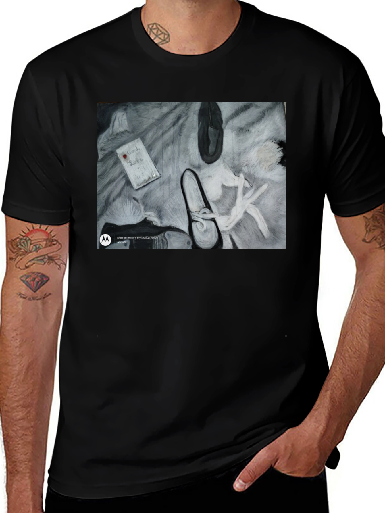 Artistic Graphic Print Black T-Shirt