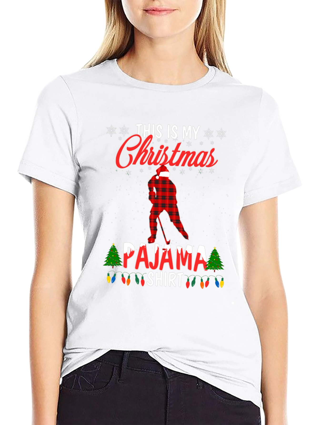 Christmas Pajama Shirt Hockey Player Tee