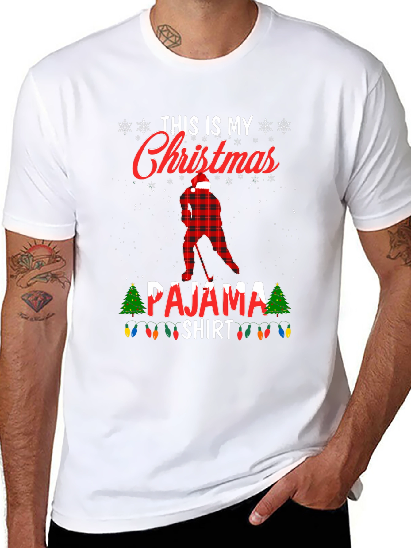 Christmas Pajama Shirt Hockey Player Tee