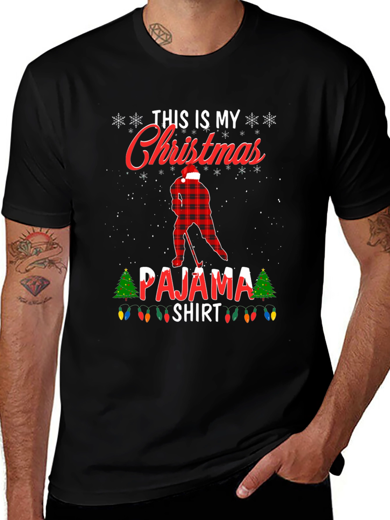 Christmas Pajama Shirt Hockey Player Tee