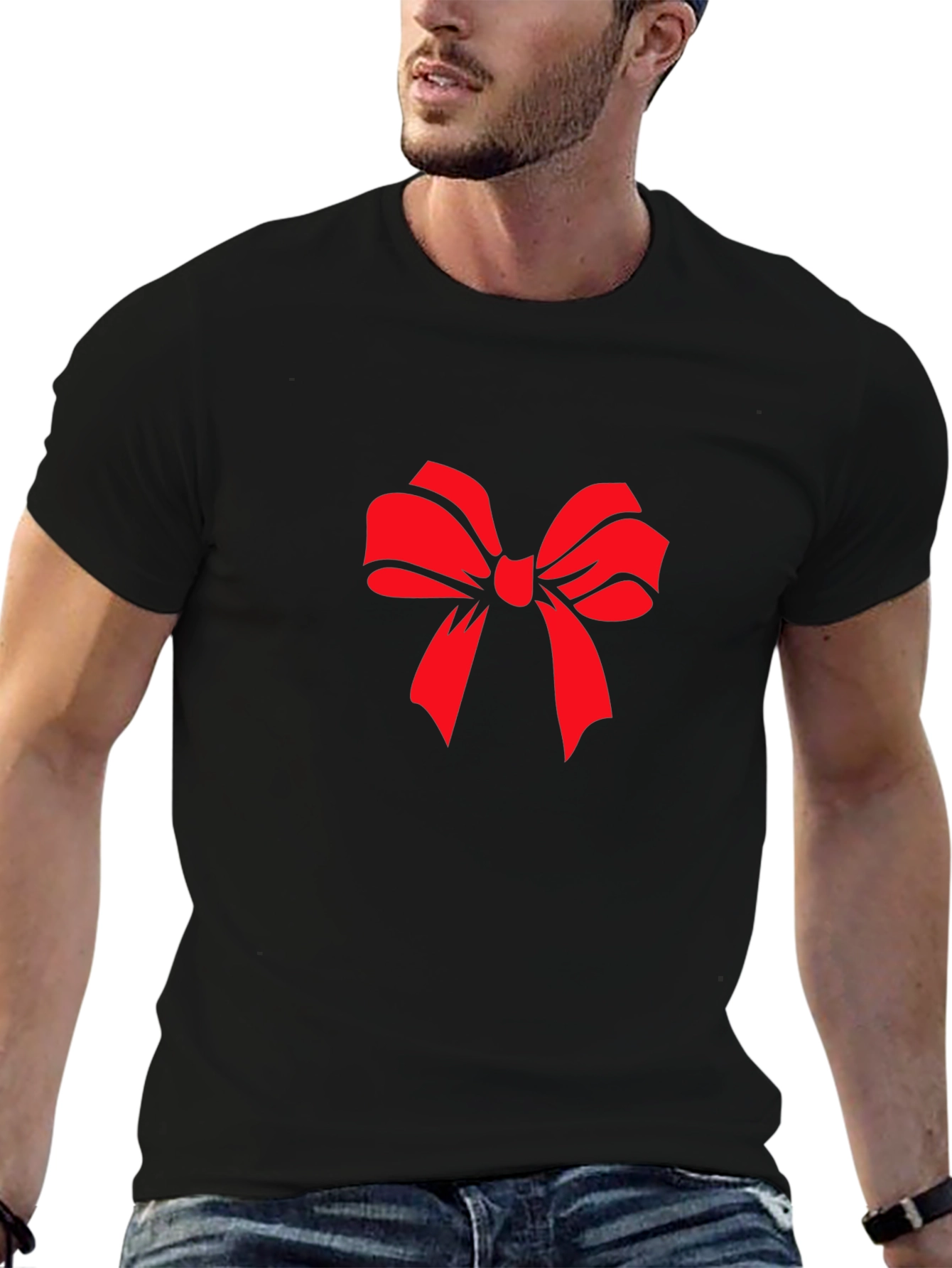 Red Bow Graphic Black T-Shirt - Stylish Casual Wear