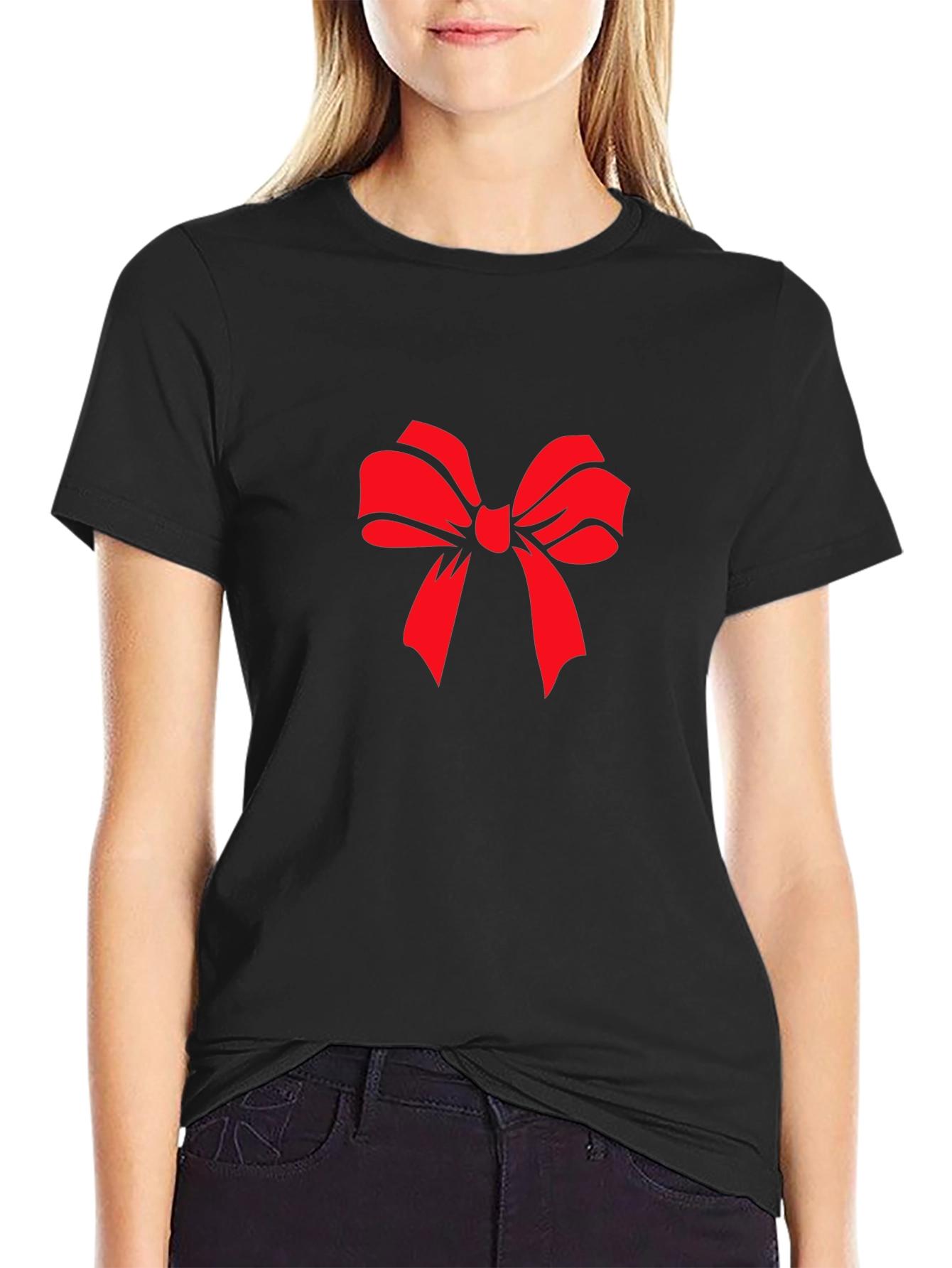 Red Bow Graphic Black T-Shirt - Stylish Casual Wear