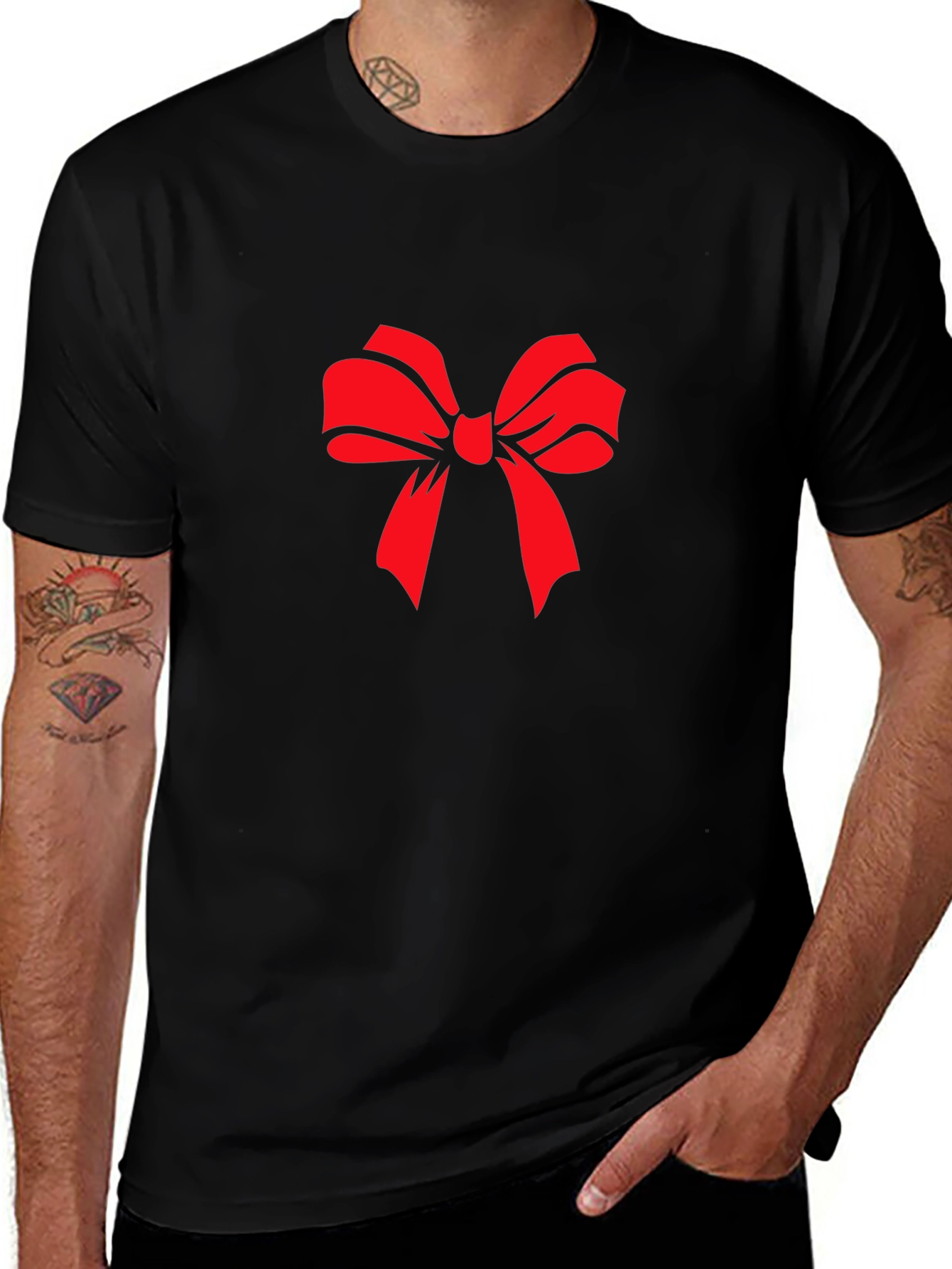 Red Bow Graphic Black T-Shirt - Stylish Casual Wear