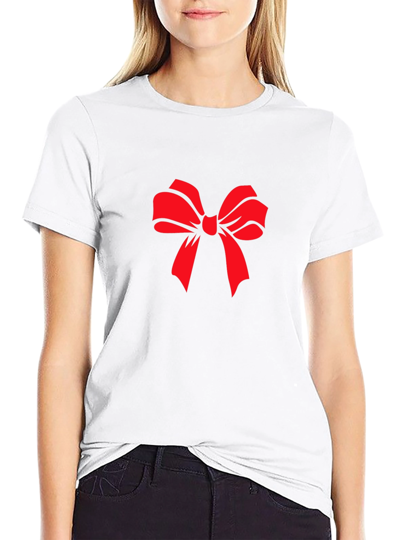 Red Bow Graphic Black T-Shirt - Stylish Casual Wear
