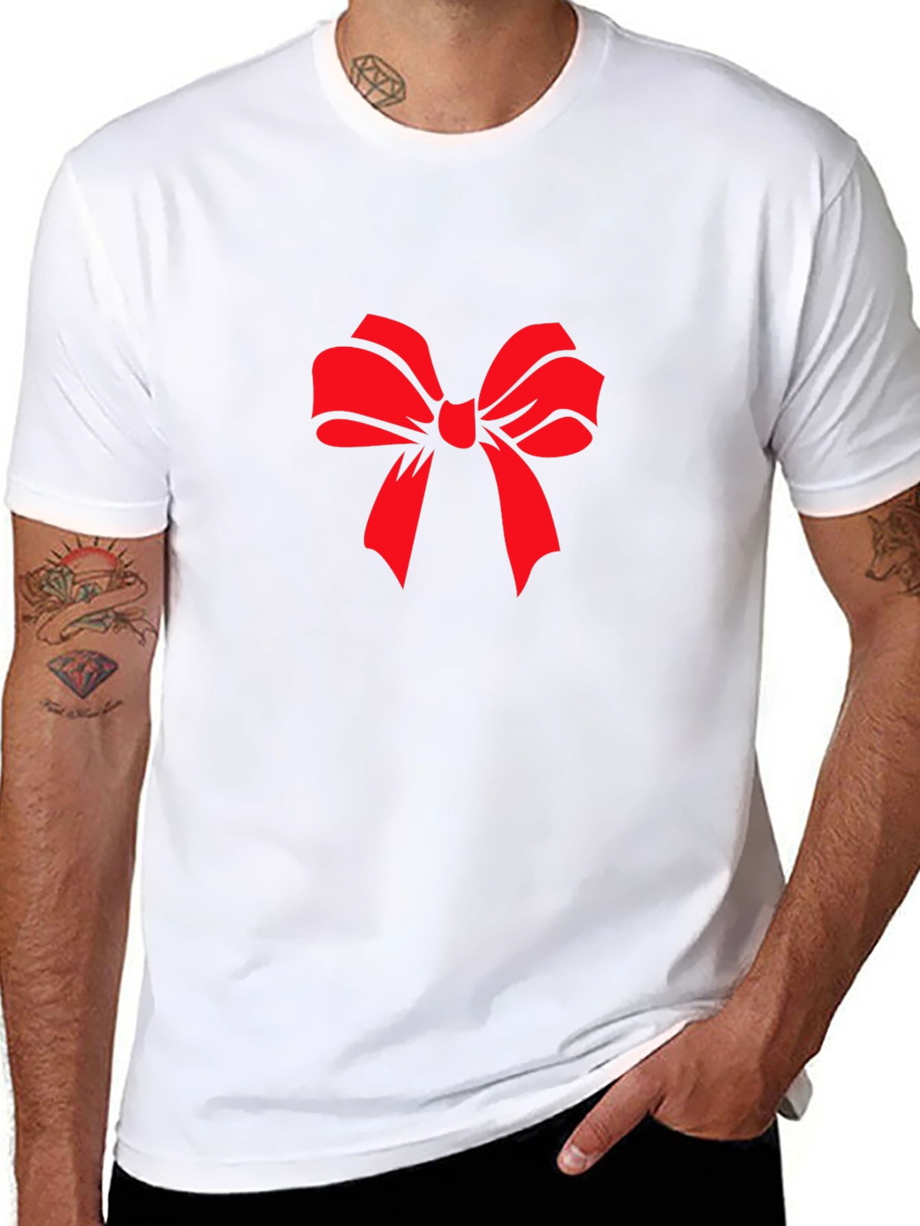 Red Bow Graphic Black T-Shirt - Stylish Casual Wear