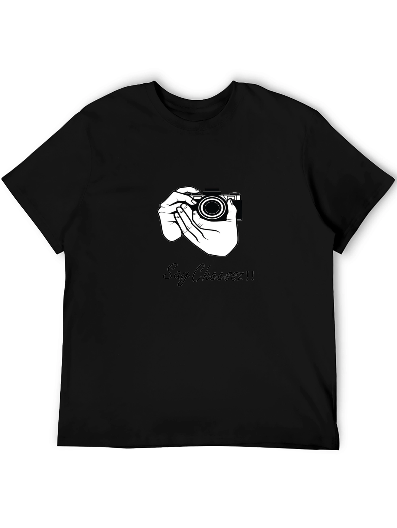 Say Cheeszz!! Black T-Shirt with Camera Graphic