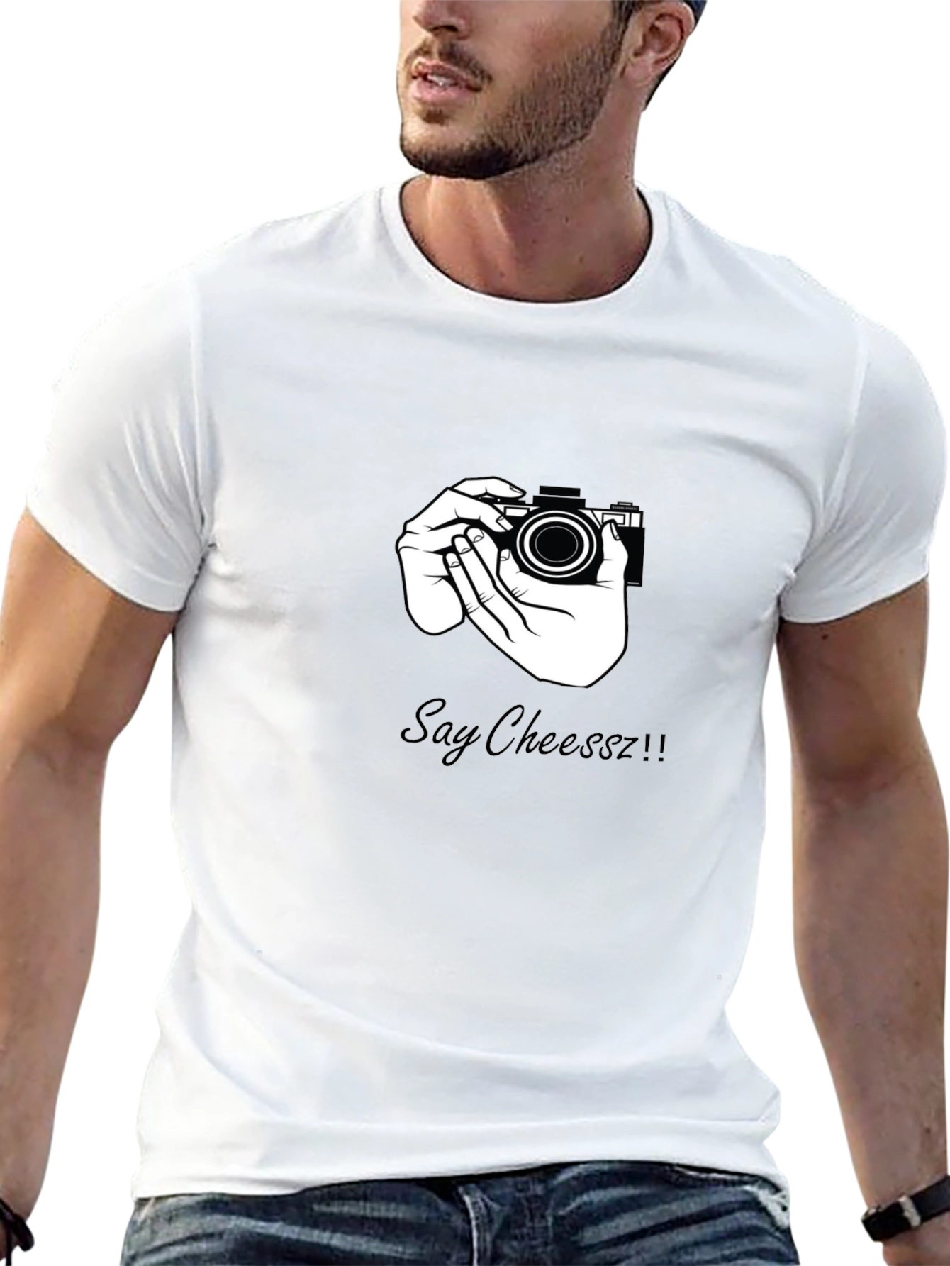 Say Cheeszz!! Black T-Shirt with Camera Graphic