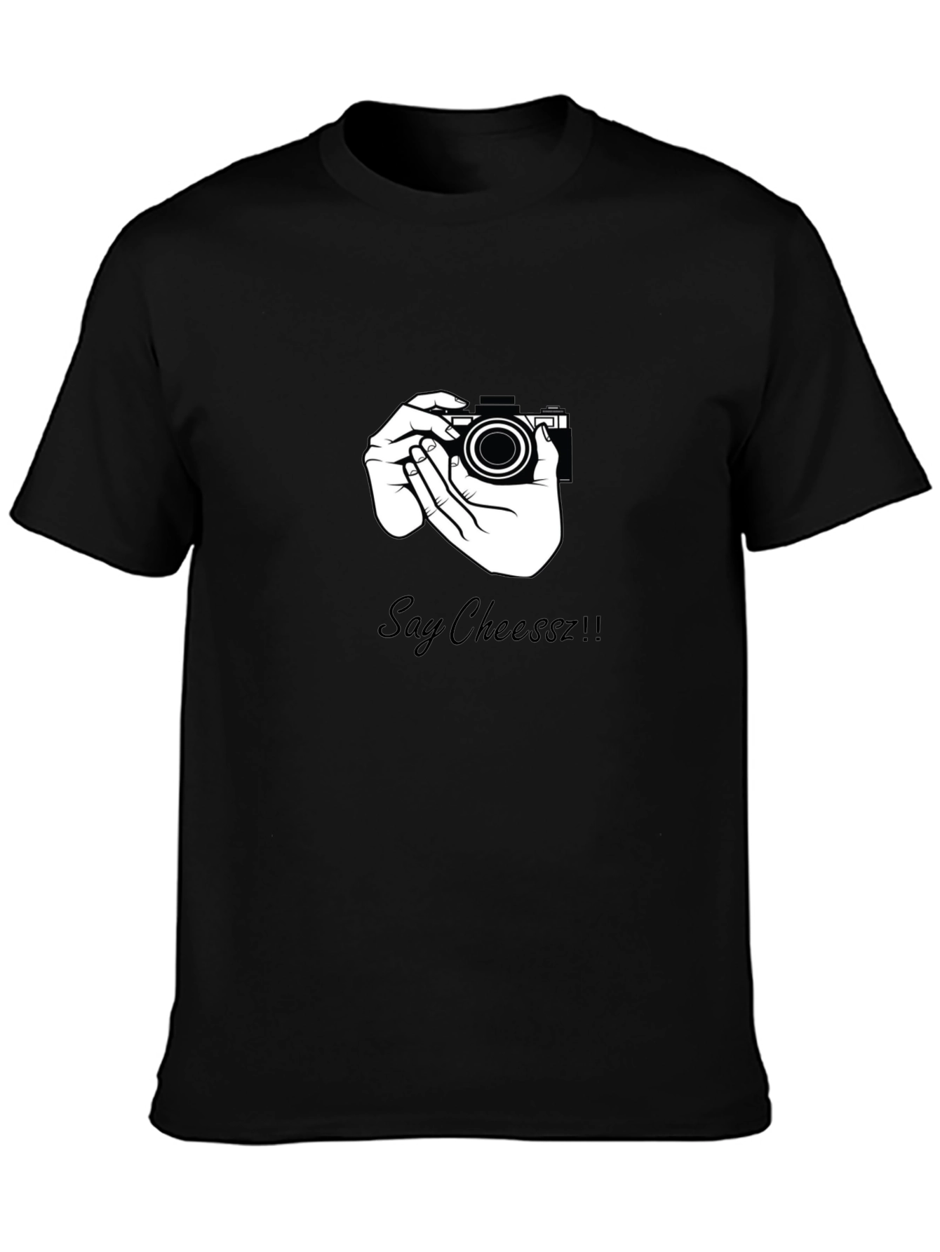 Say Cheeszz!! Black T-Shirt with Camera Graphic