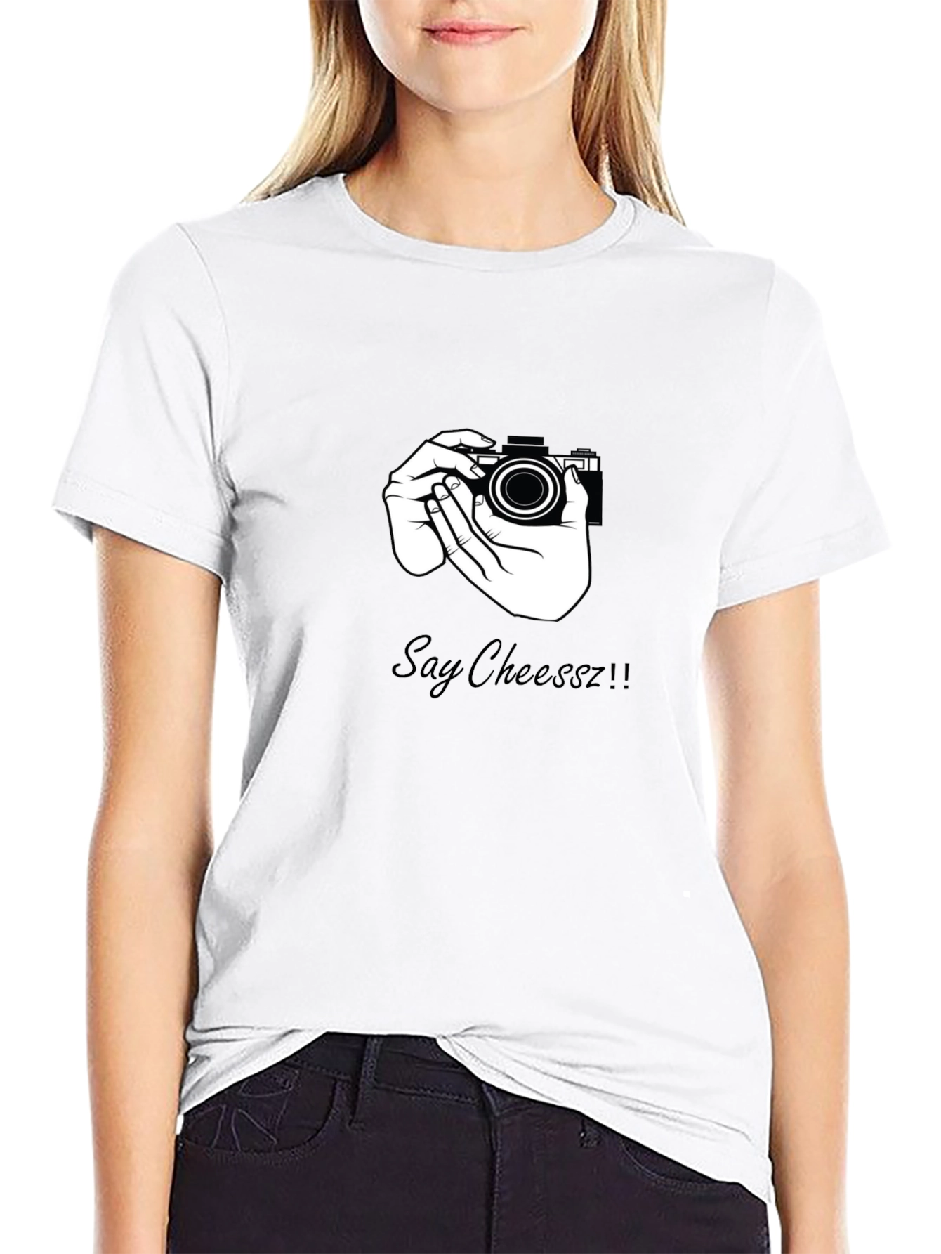 Say Cheeszz!! Black T-Shirt with Camera Graphic