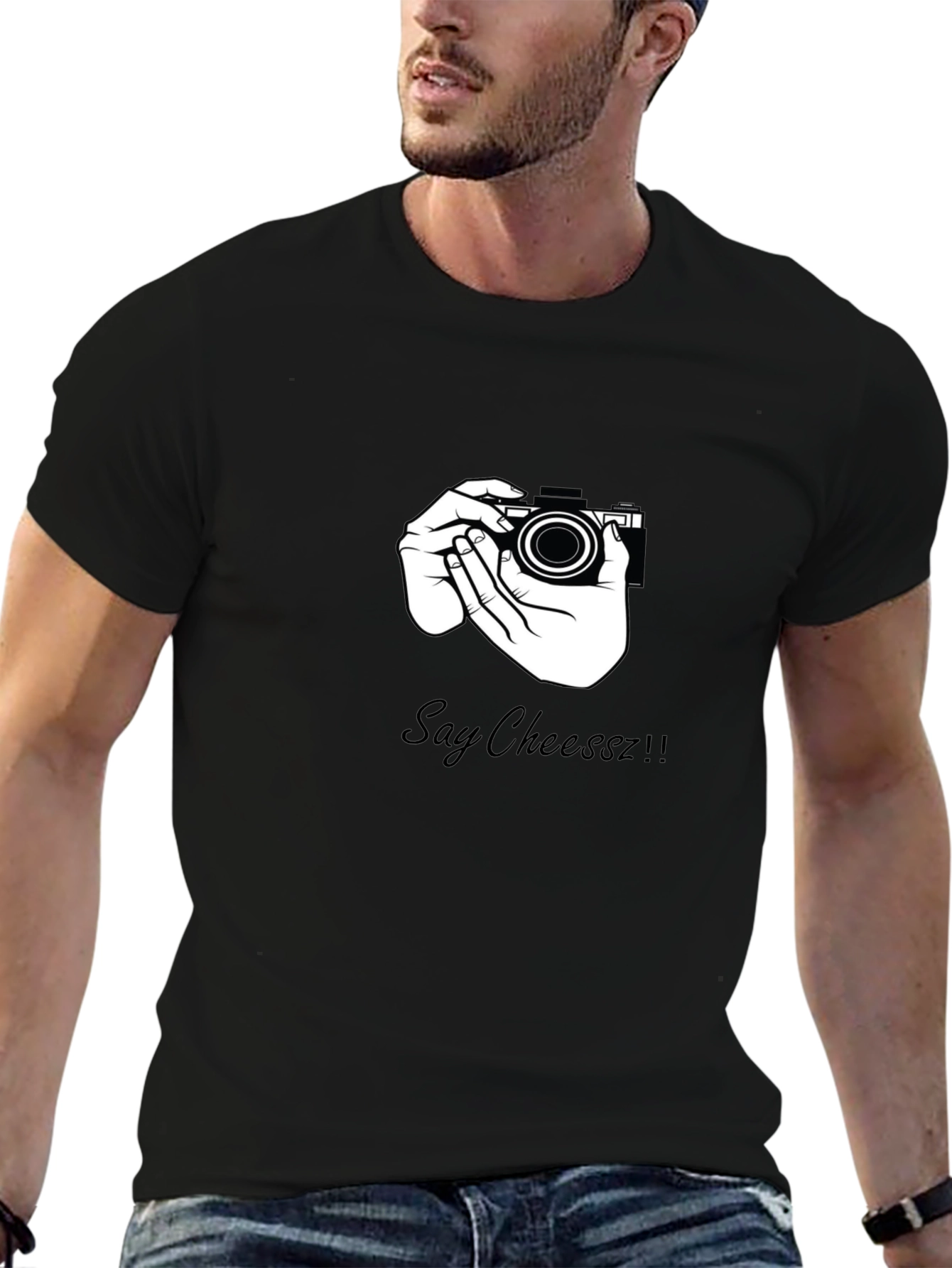 Say Cheeszz!! Black T-Shirt with Camera Graphic