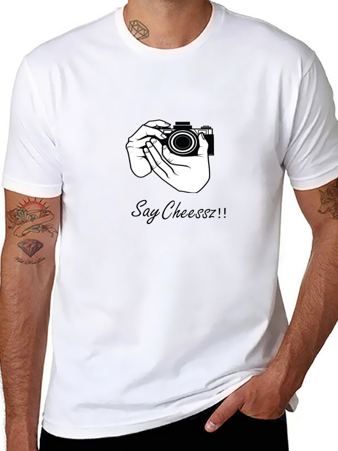 Say Cheeszz!! Black T-Shirt with Camera Graphic