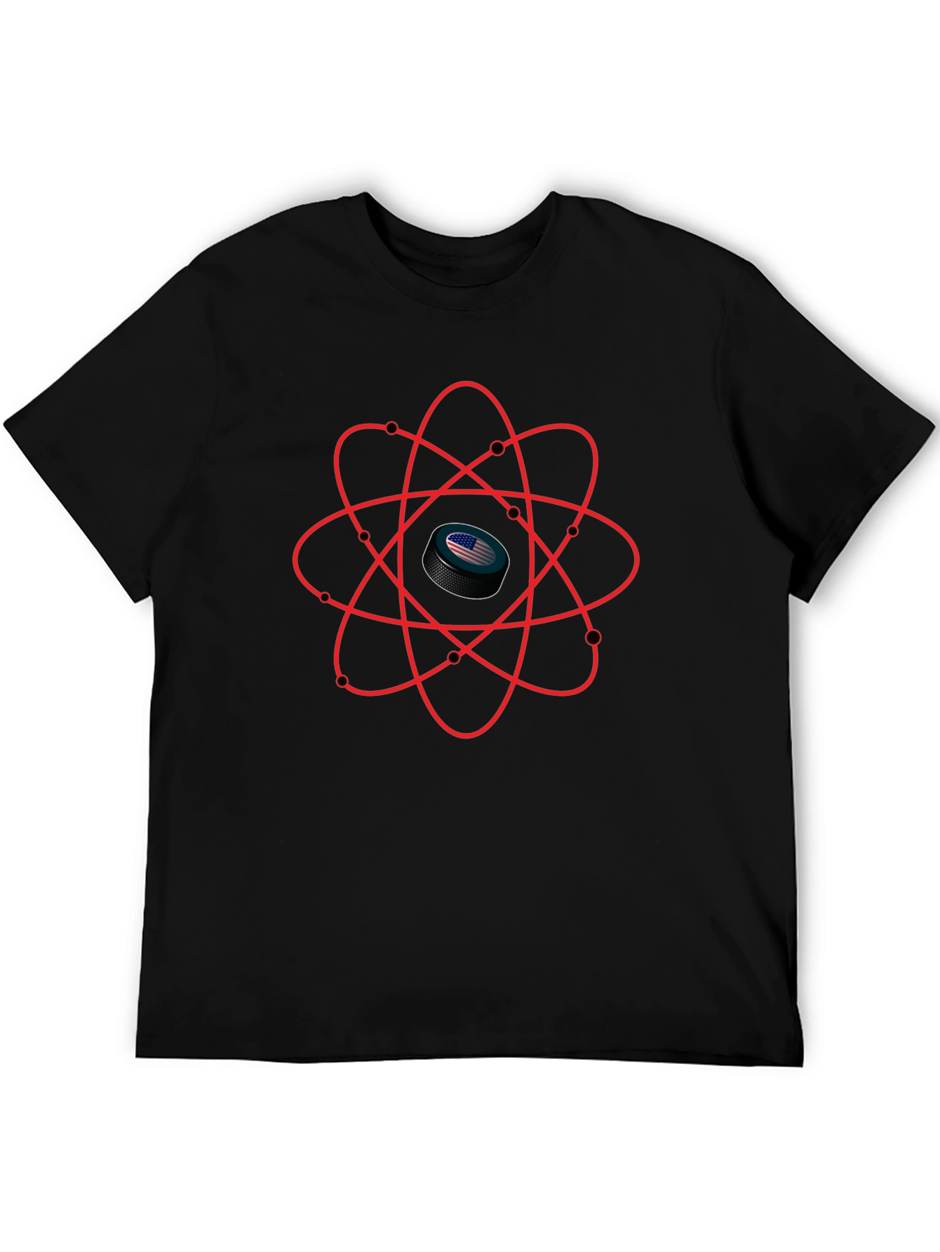 USA Hockey Puck Atom T-Shirt - Patriotic Science Tee