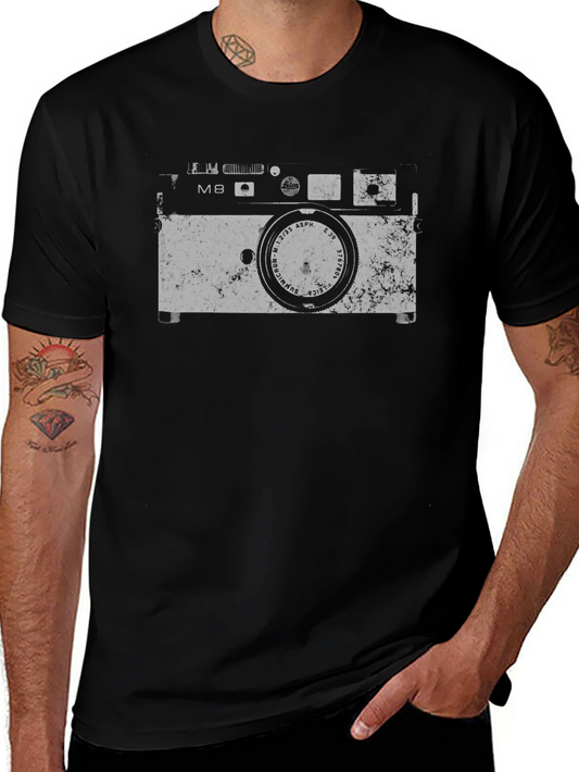 Retro Camera Graphic Tee - Vintage Style Black T-Shirt
