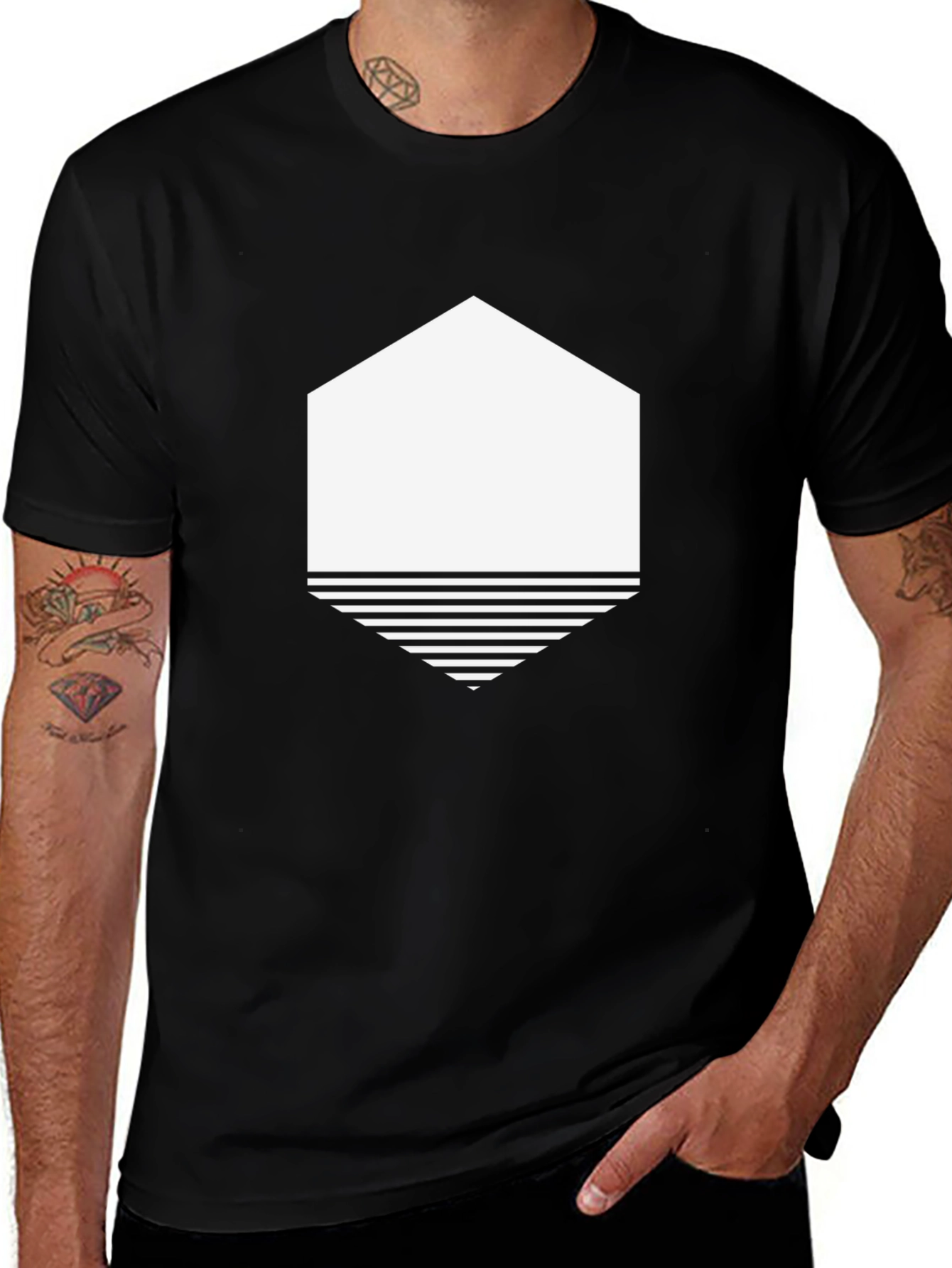 Geometric Hexagon Graphic Tee - Modern Black T-Shirt
