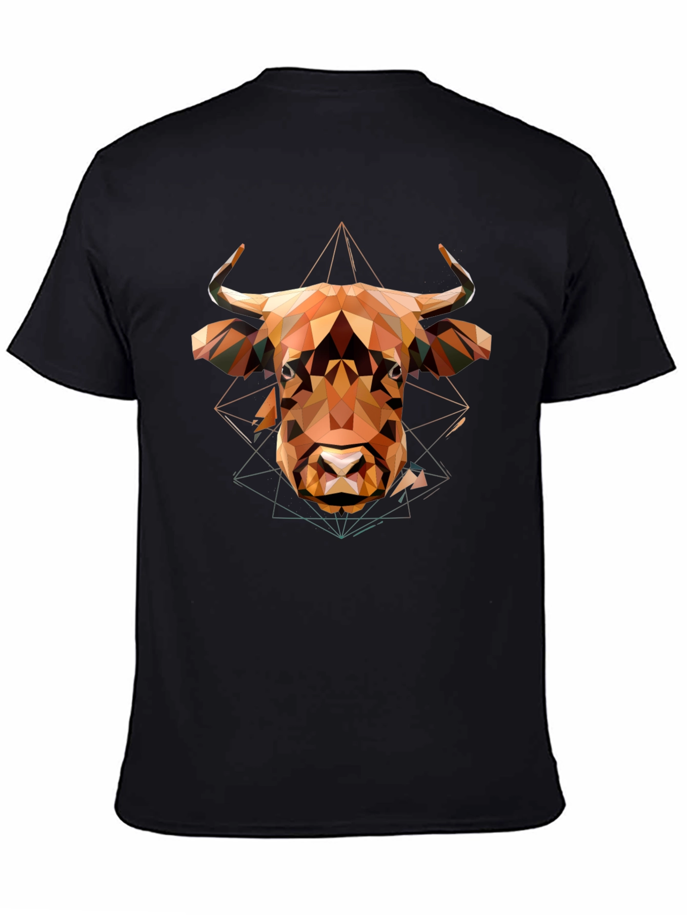 Geometric Bull Graphic Tee - Modern Mens Black T-Shirt