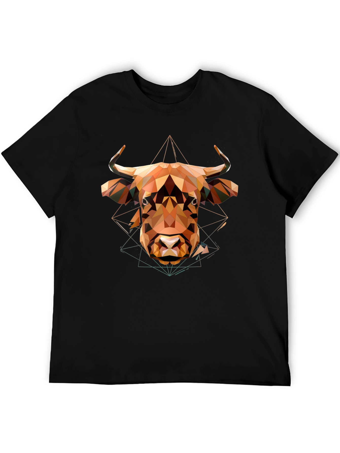 Geometric Bull Graphic Tee - Modern Mens Black T-Shirt