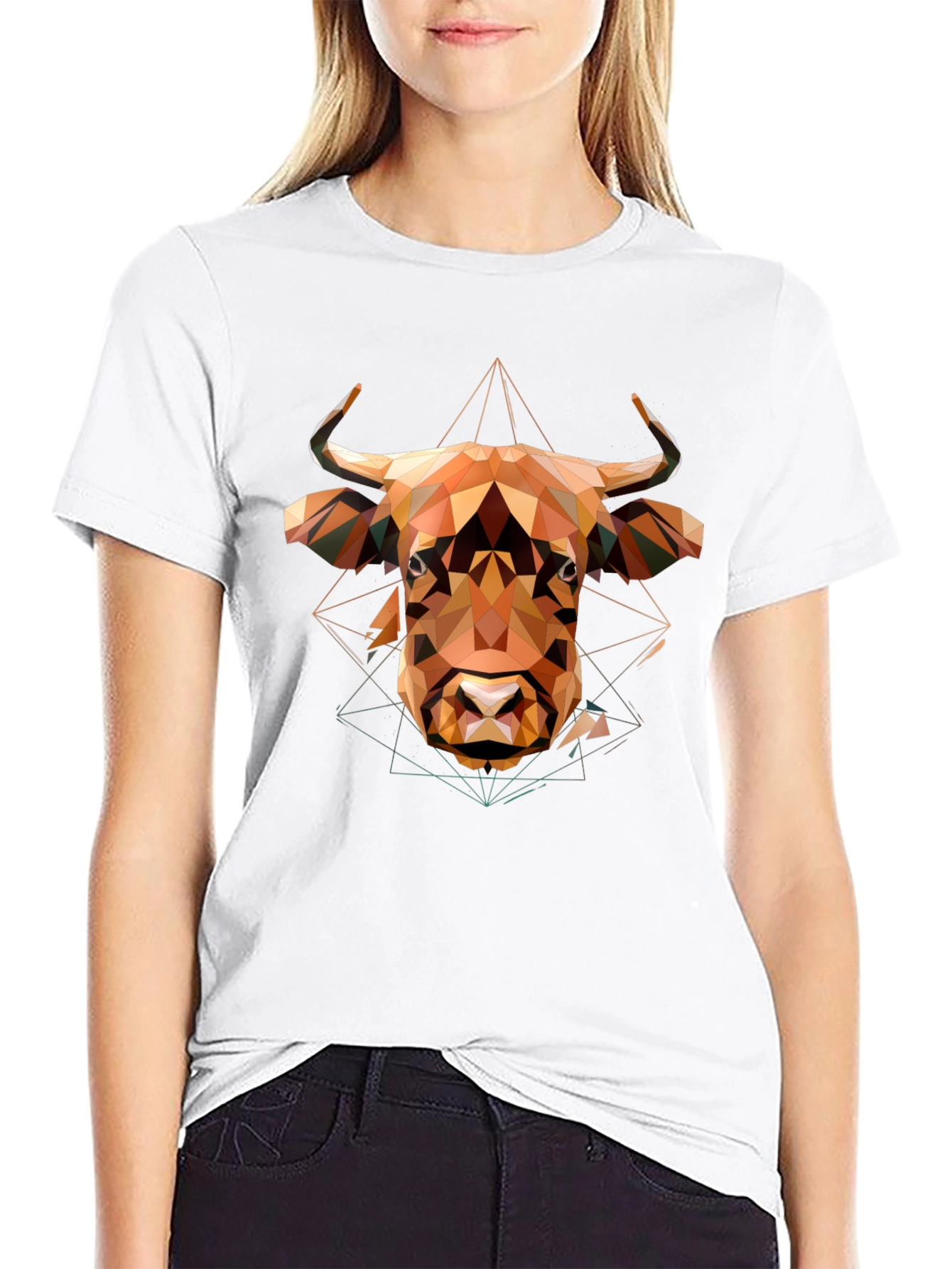 Geometric Bull Graphic Tee - Modern Mens Black T-Shirt